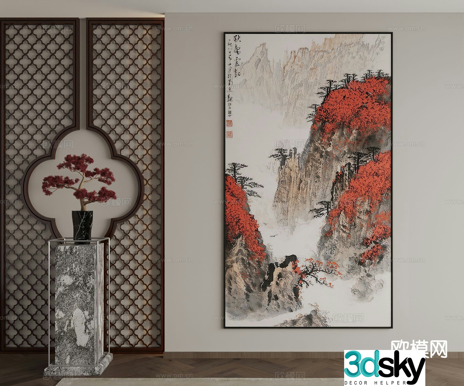 New Chinese style decorative painting landscape painting hanging painting 3D model