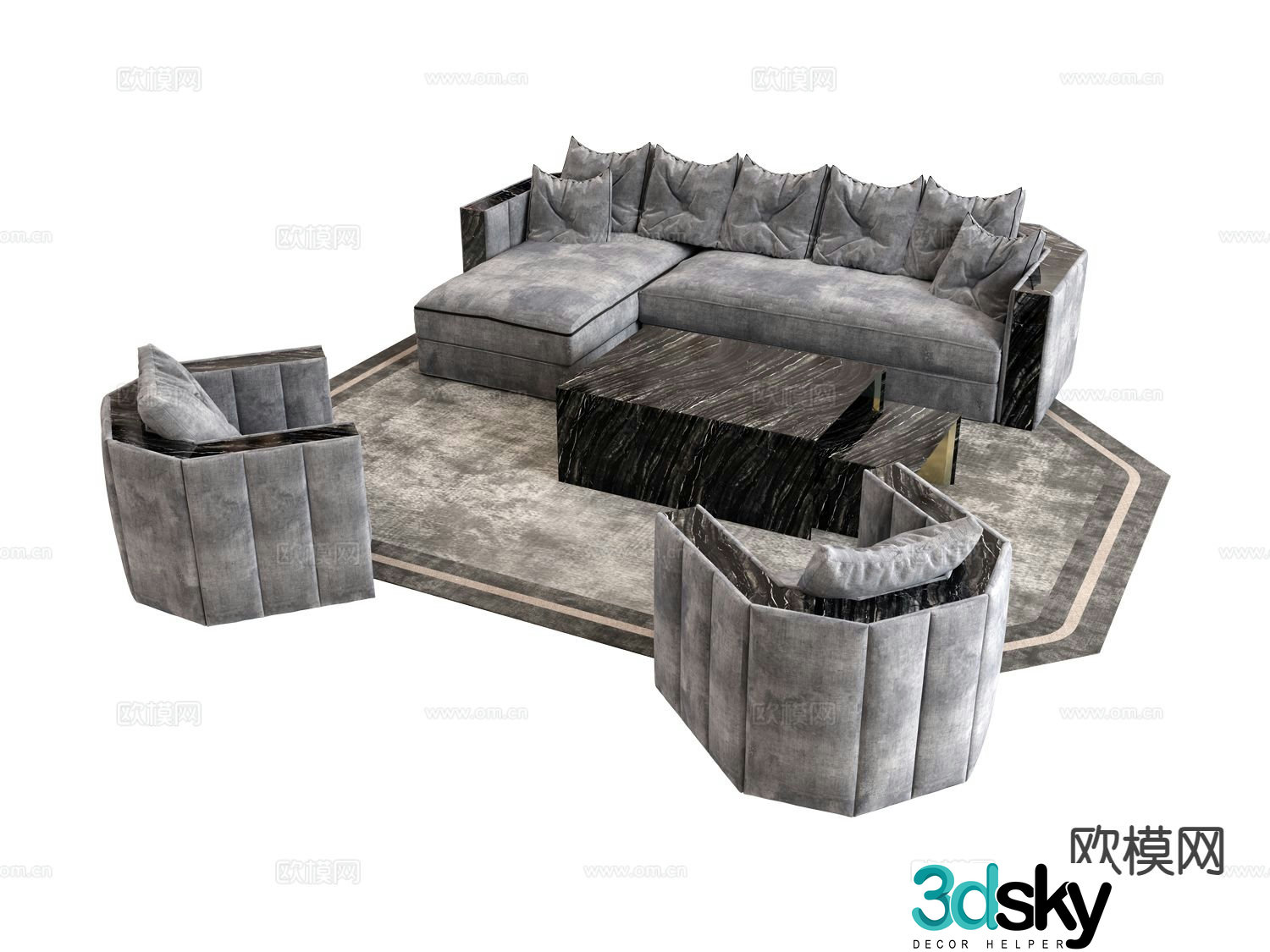 visionnaire italian sectional sofa 3d model