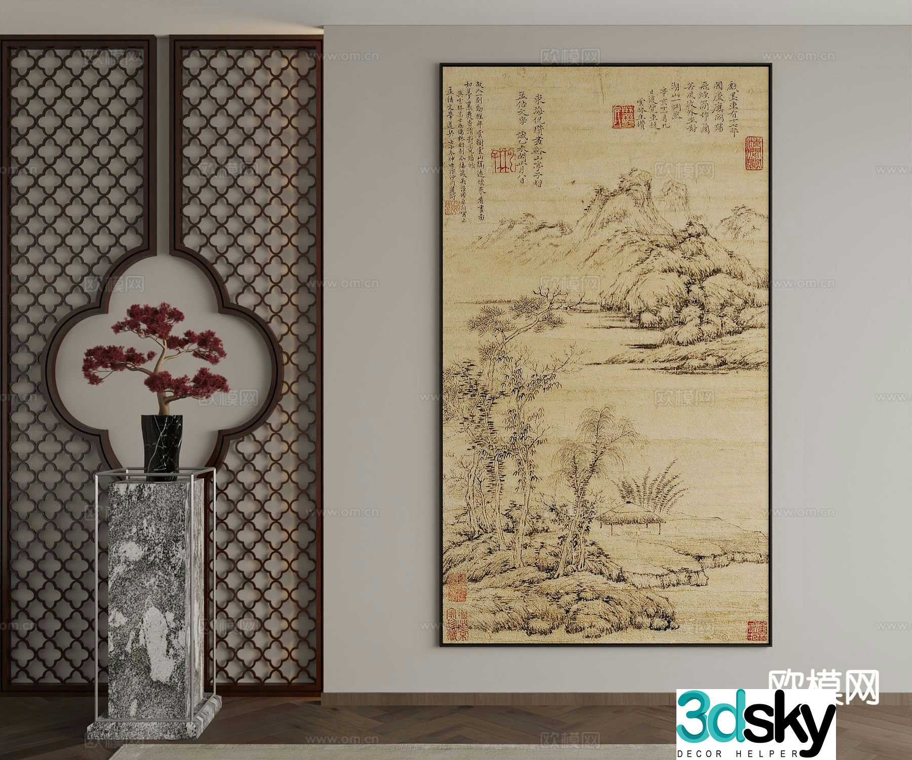 New Chinese style decorative painting landscape painting hanging painting 3D model