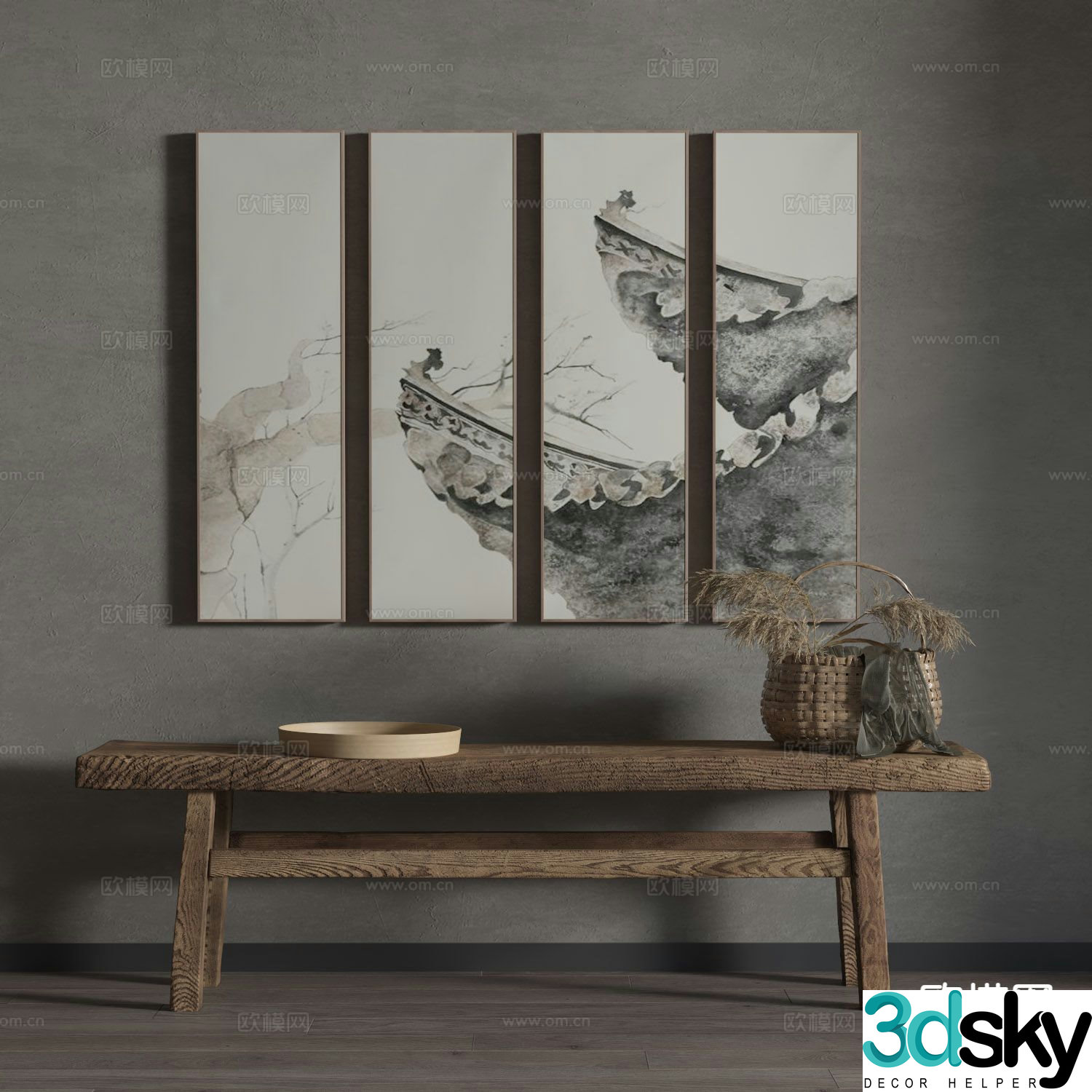 Chinese decorative painting architectural painting hanging painting 3D model
