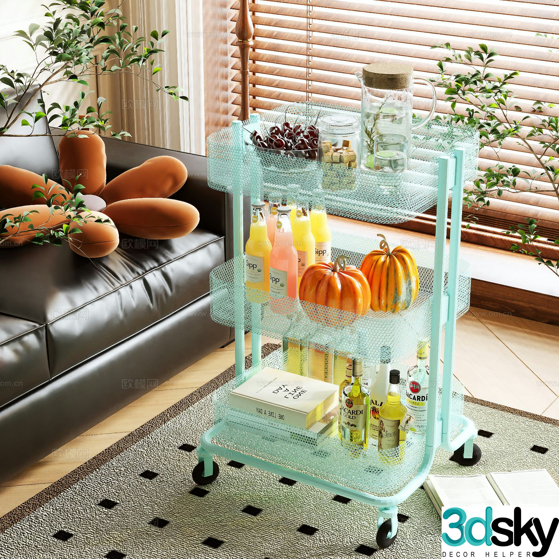 Trolley storage rack side table corner table 3D model
