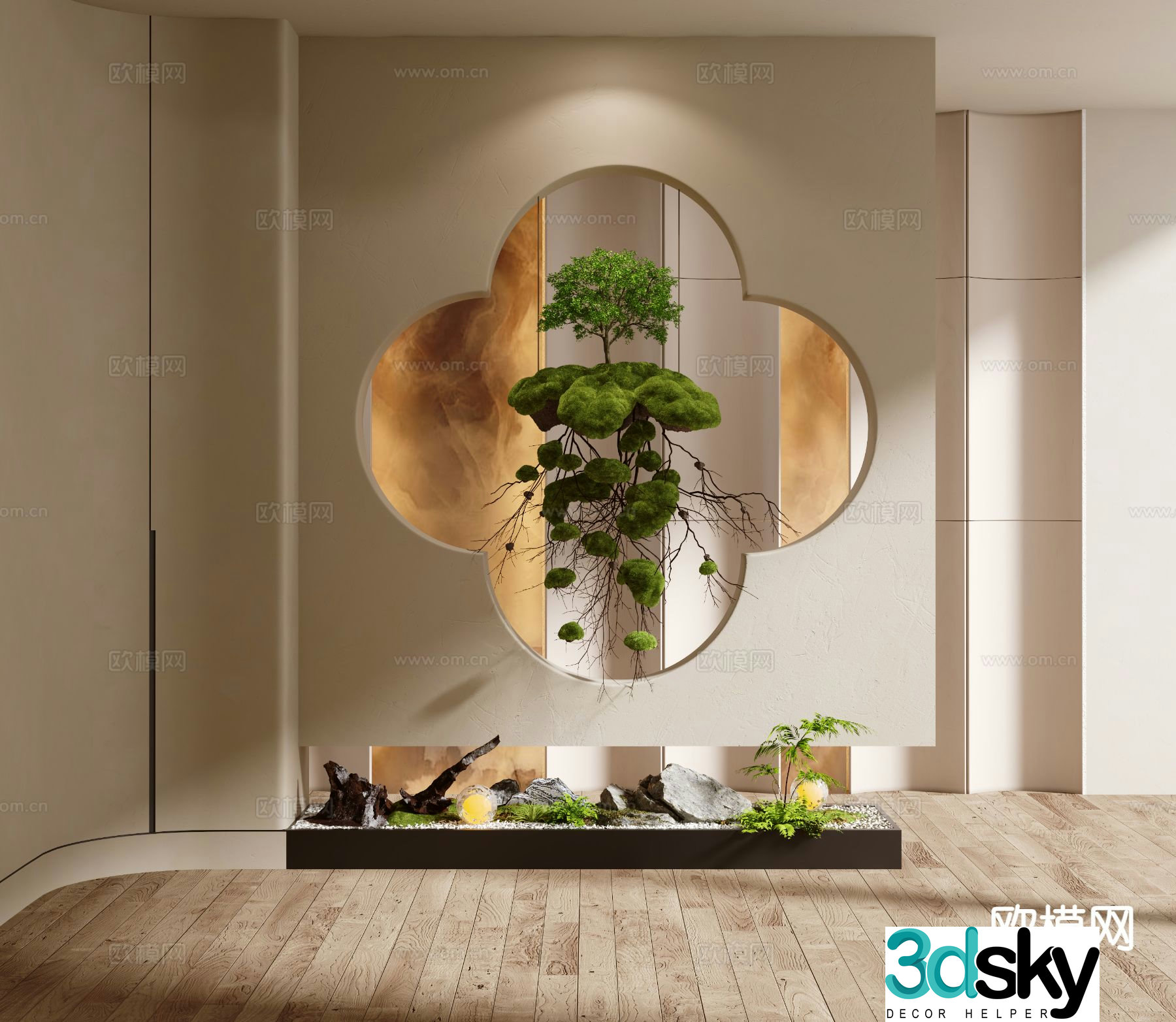 Modern entrance landscaping entrance landscape hanging tree 3D model