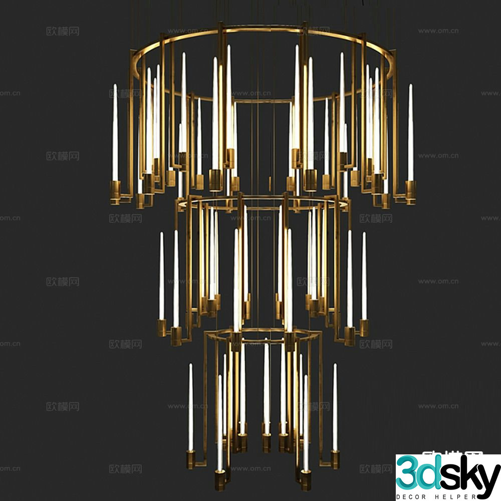 Light luxury lobby chandelier 3d model