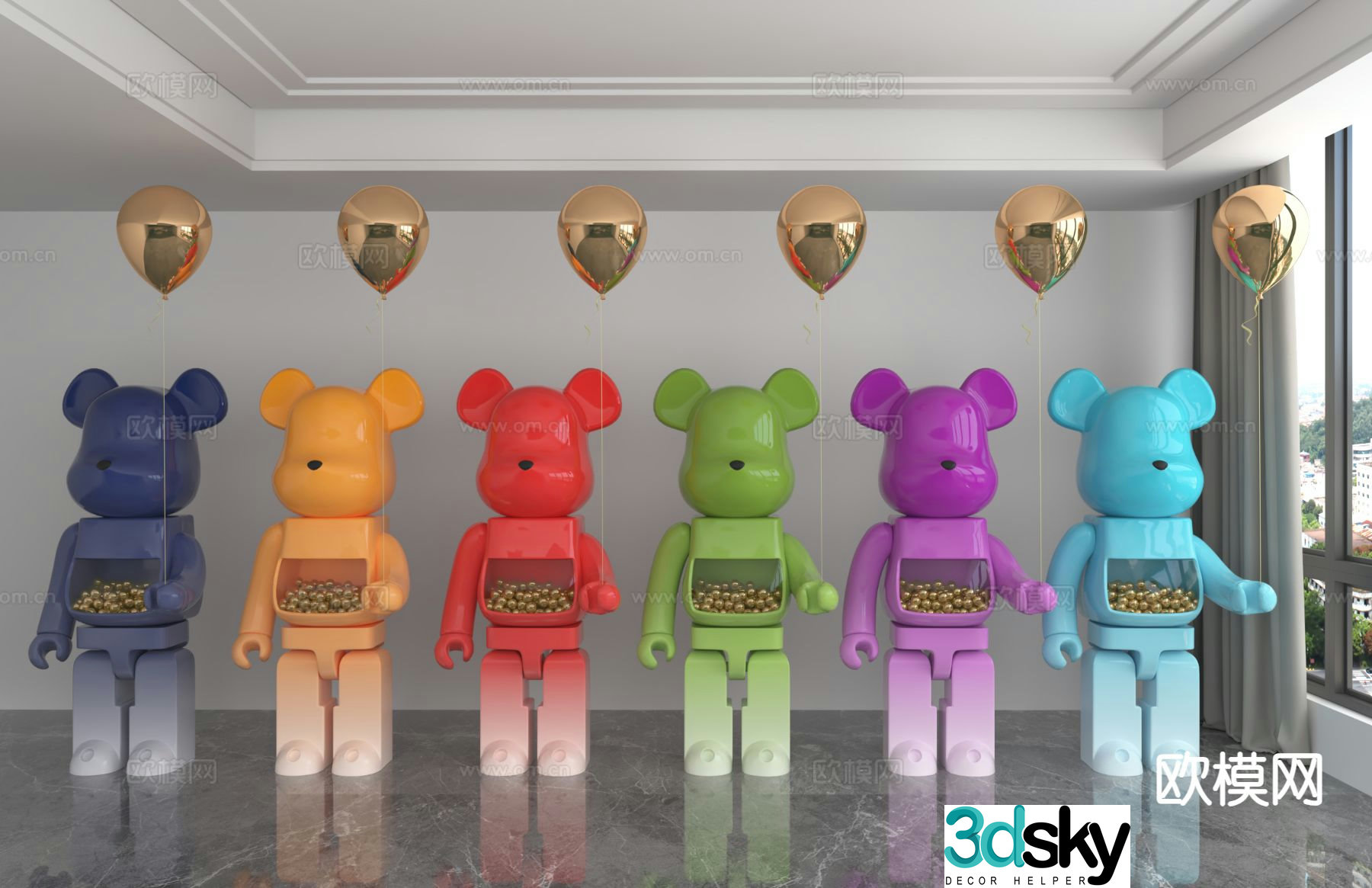Modern violent bear trendy ornaments 3D model