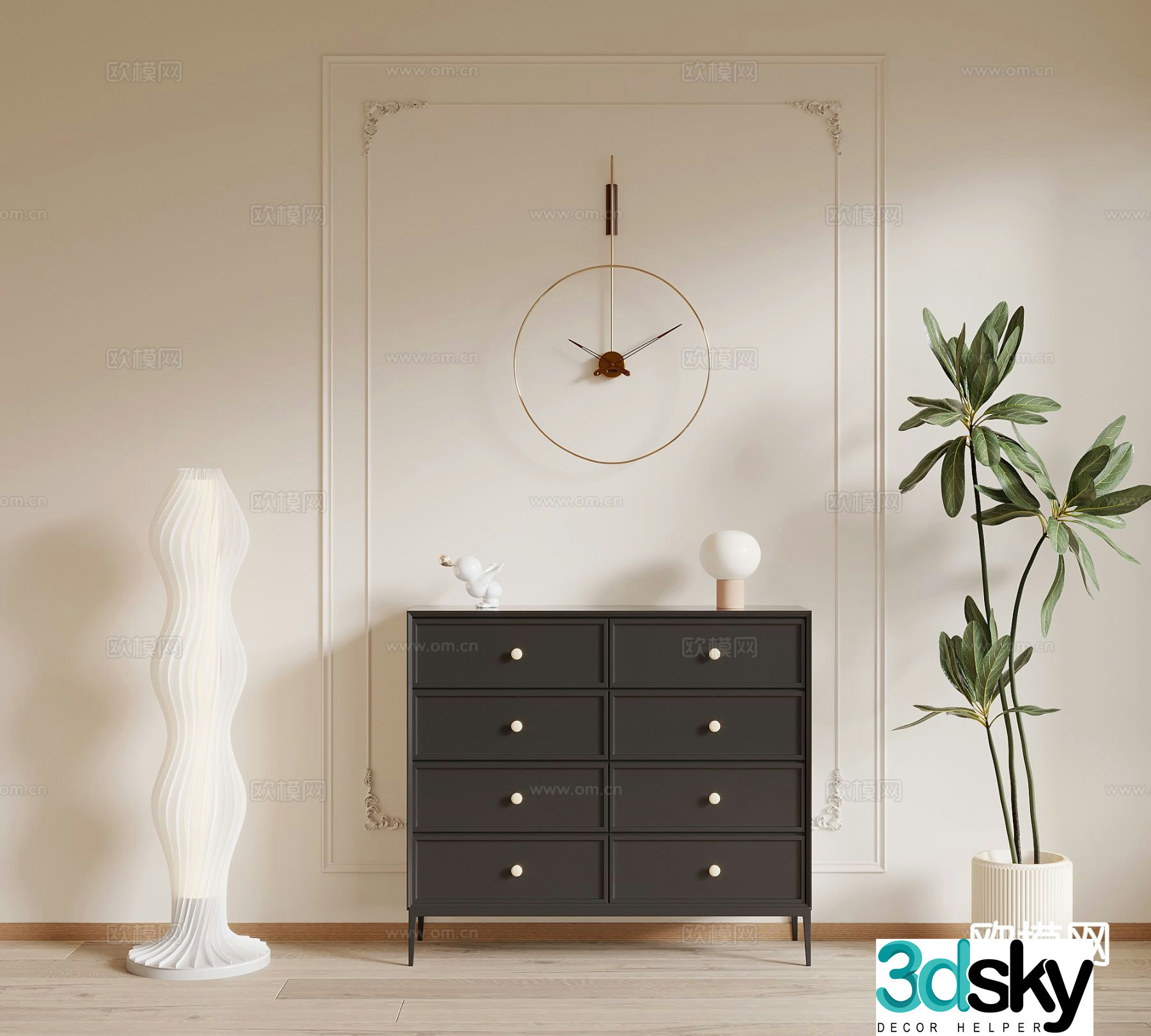 French retro style side cabinet 3D model