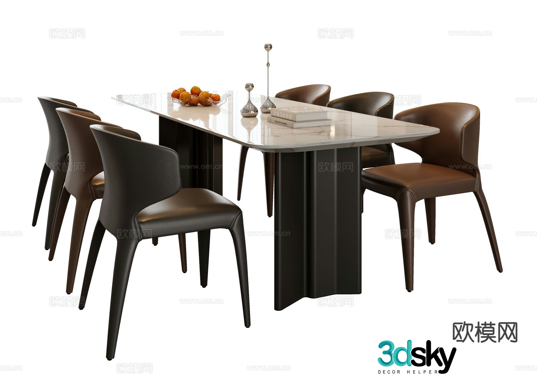 Italian dining table and chairs strip dining table 3D model
