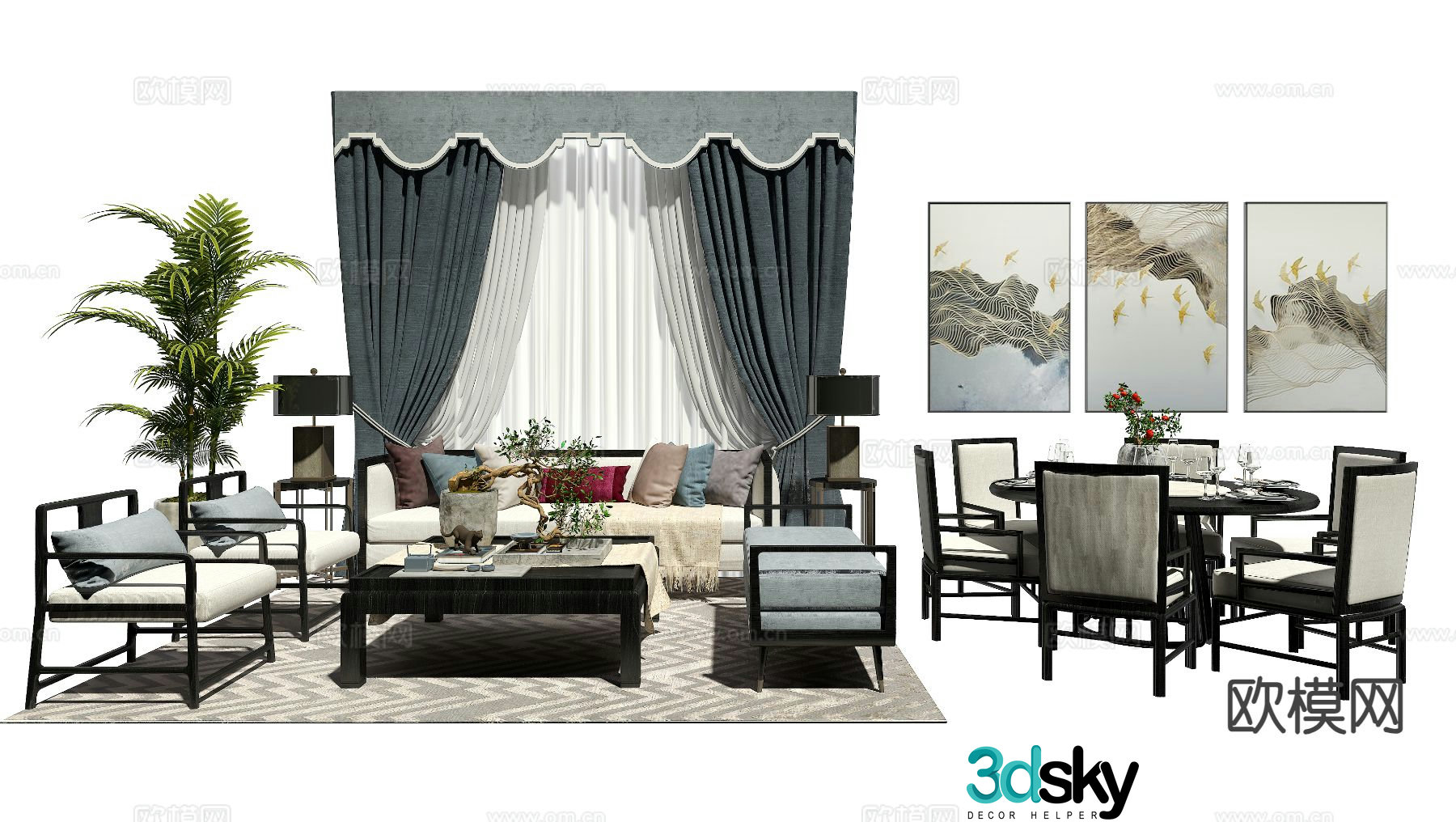 New Chinese style modular sofa 3d model