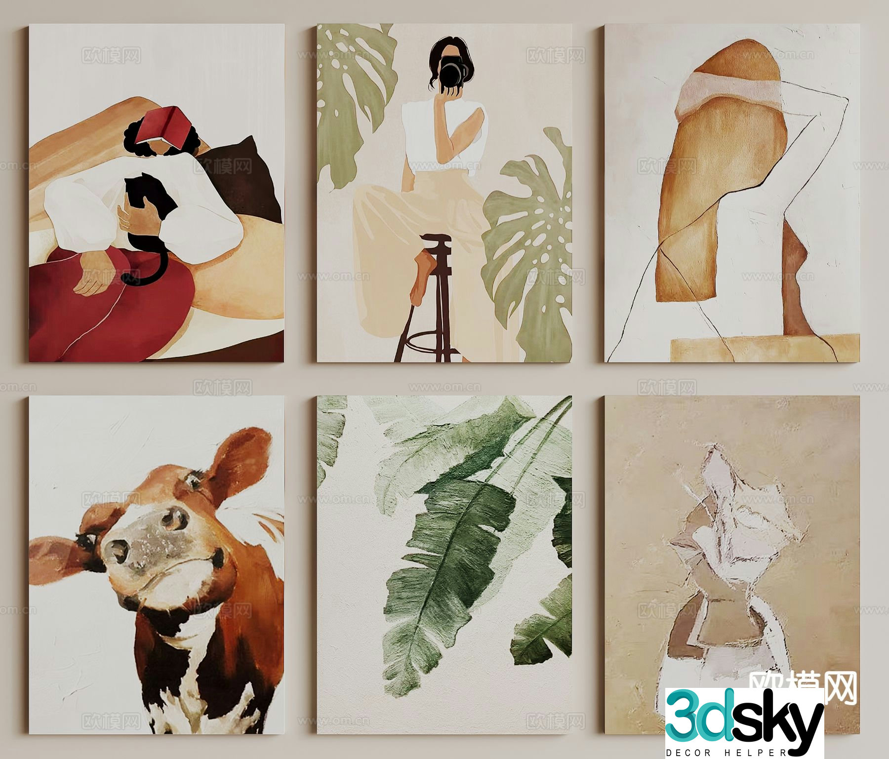 Modern abstract hanging painting art painting decorative painting 3D model