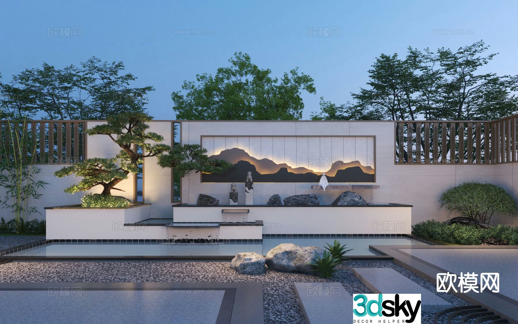 New Chinese style falling water feature wall 3D model