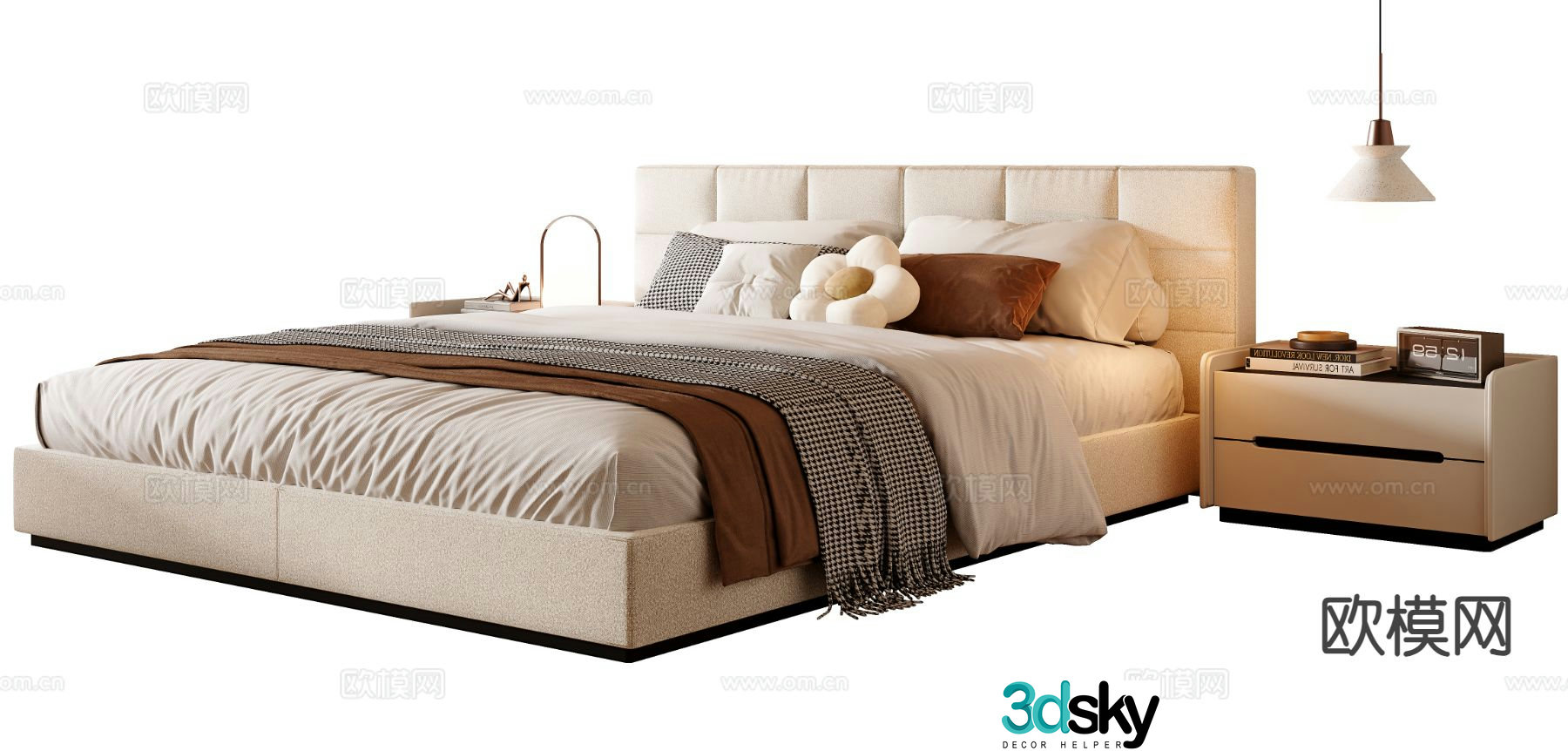Cream style double bed 3d model
