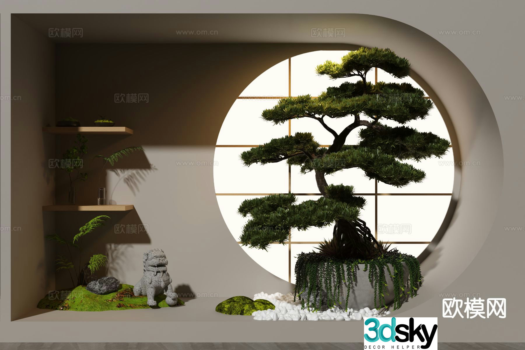 Modern interior landscaping pine tree sketch 3d model