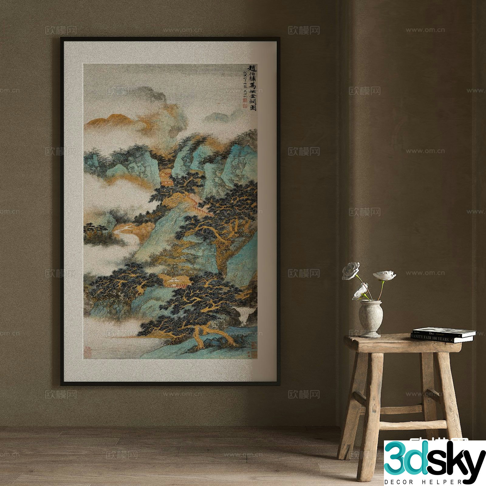 New Chinese style decorative painting landscape painting hanging painting 3D model