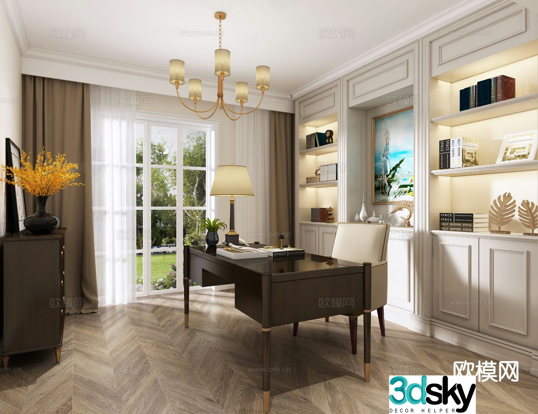 3D model of simple European study room