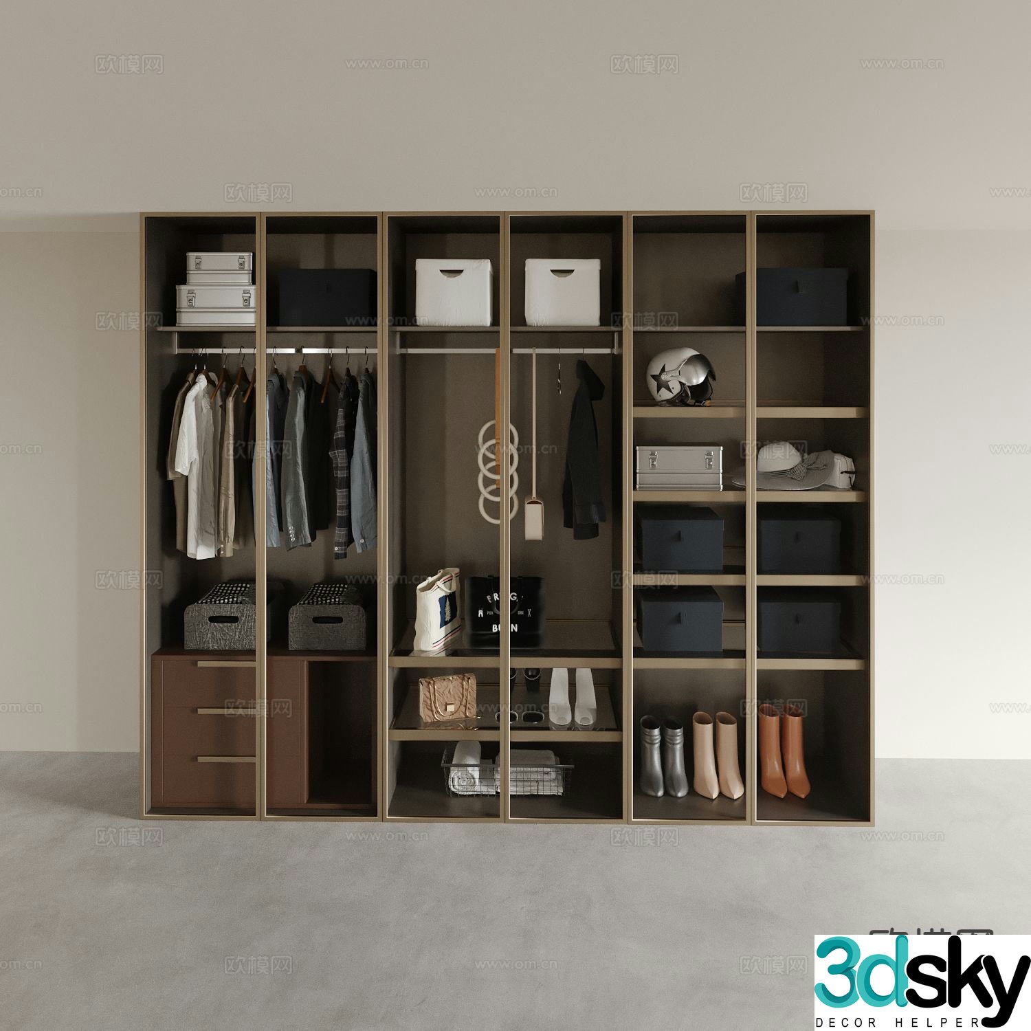 Light luxury glass wardrobe 3D model