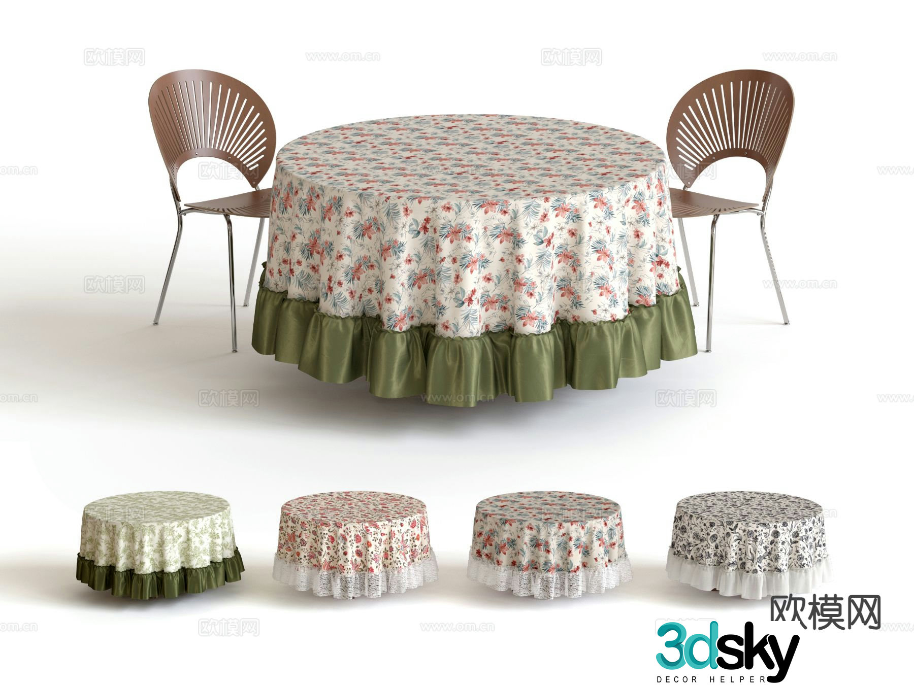 French dining table and chairs 3d model