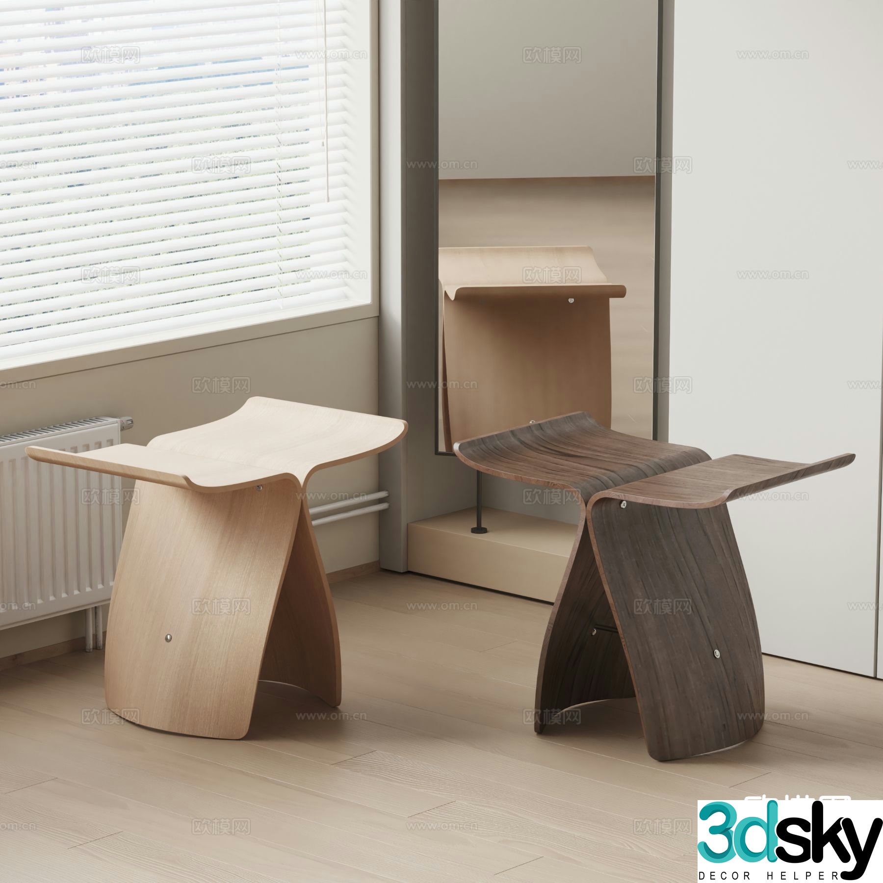 willisau stool low stool wooden stool 3d model