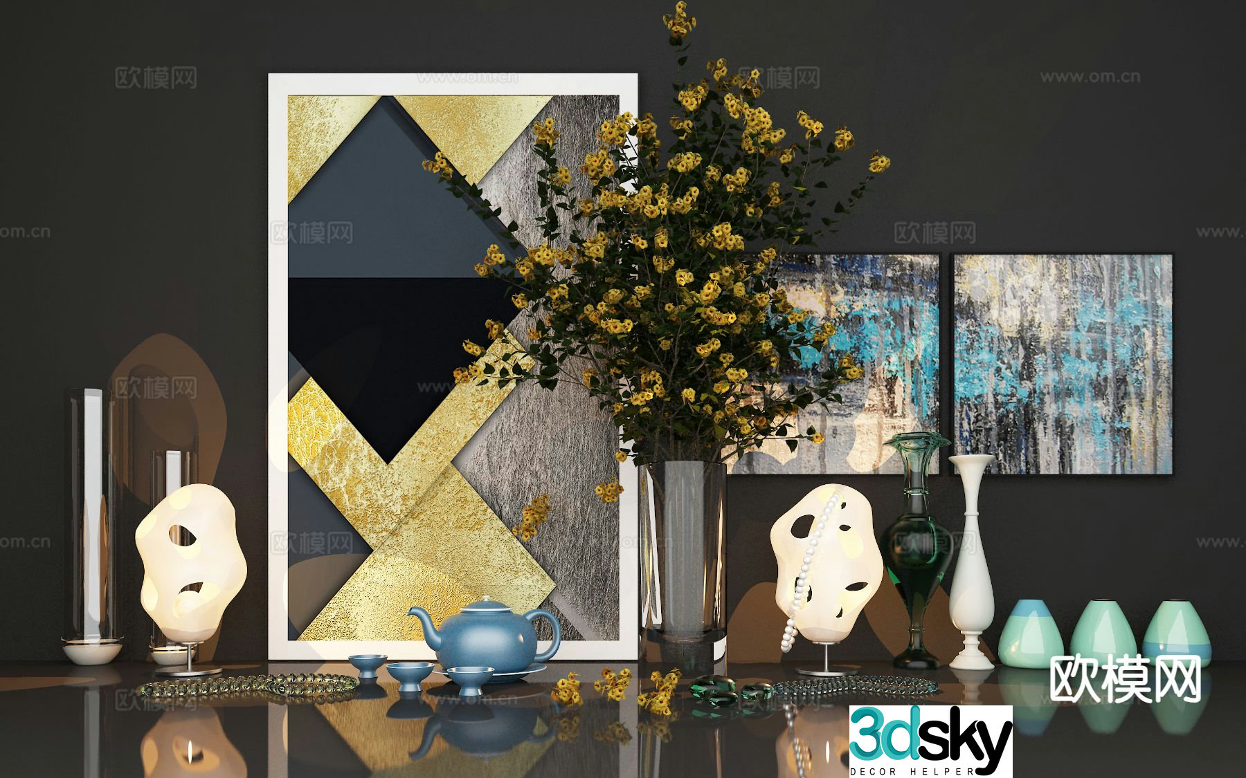 Modern jewelry ornaments vase tea set 3d model