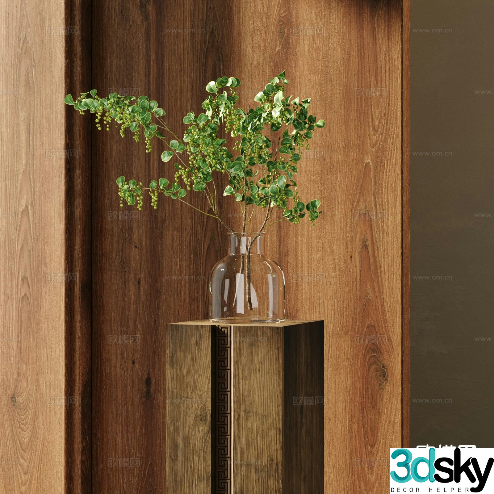 glass vase floral green plant 3d model
