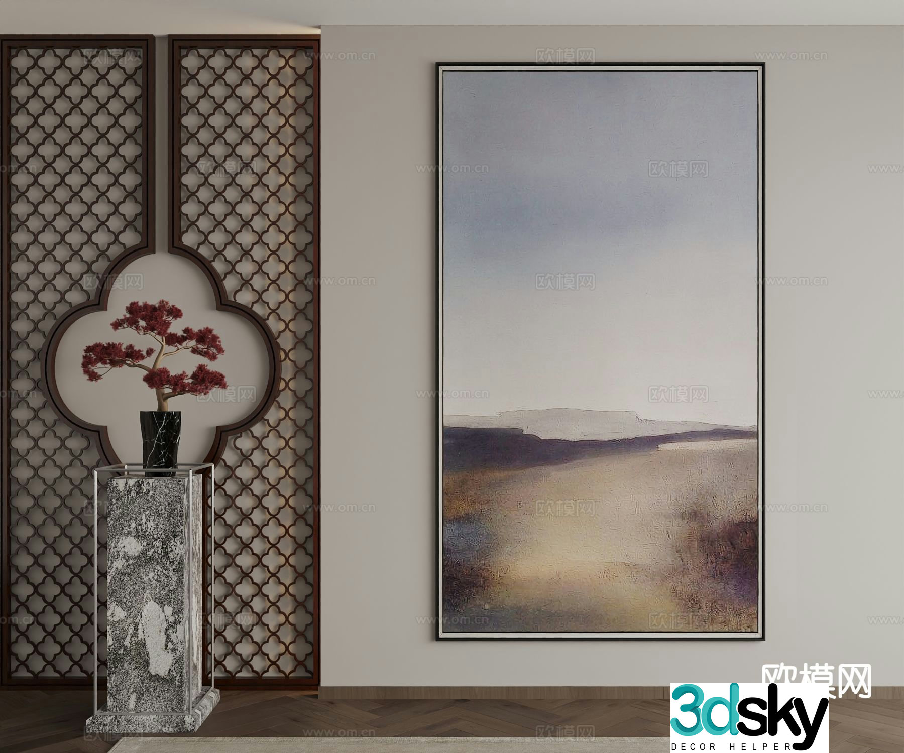 New Chinese style decorative painting texture painting hanging painting 3D model