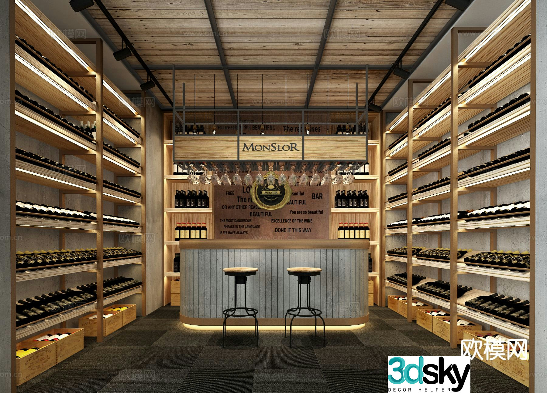 Industrial style wine room wine cellar red wine room 3D model