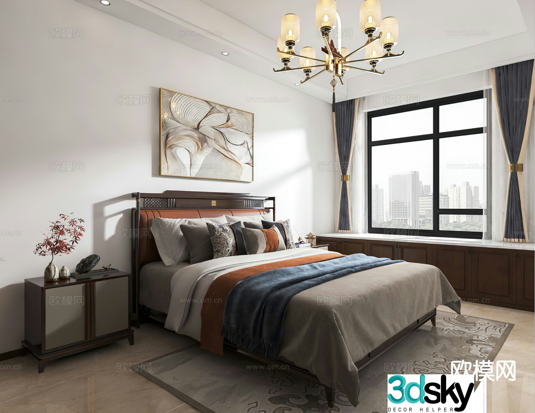New Chinese style bedroom master bedroom 3d model
