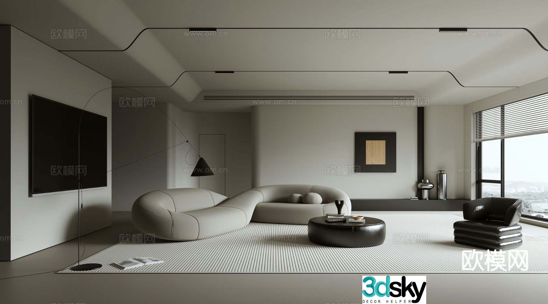 Premium gray living room 3d model