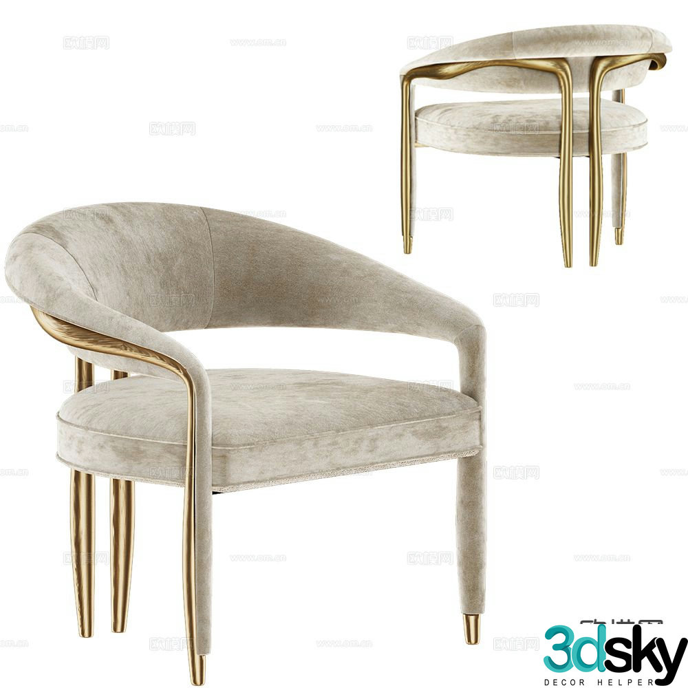 Salto light luxury chair dining chair 3d model