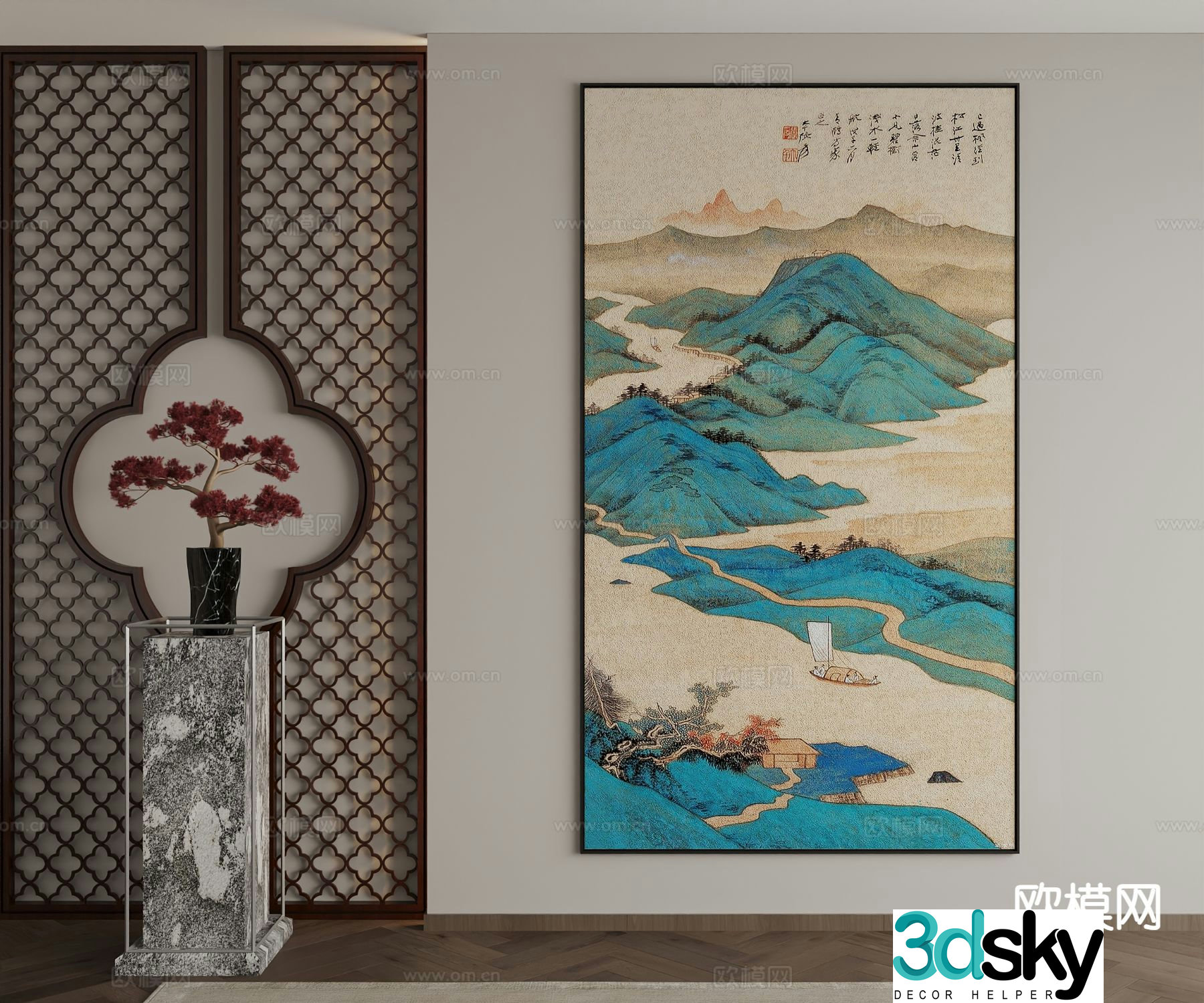 New Chinese style decorative painting landscape painting hanging painting 3D model