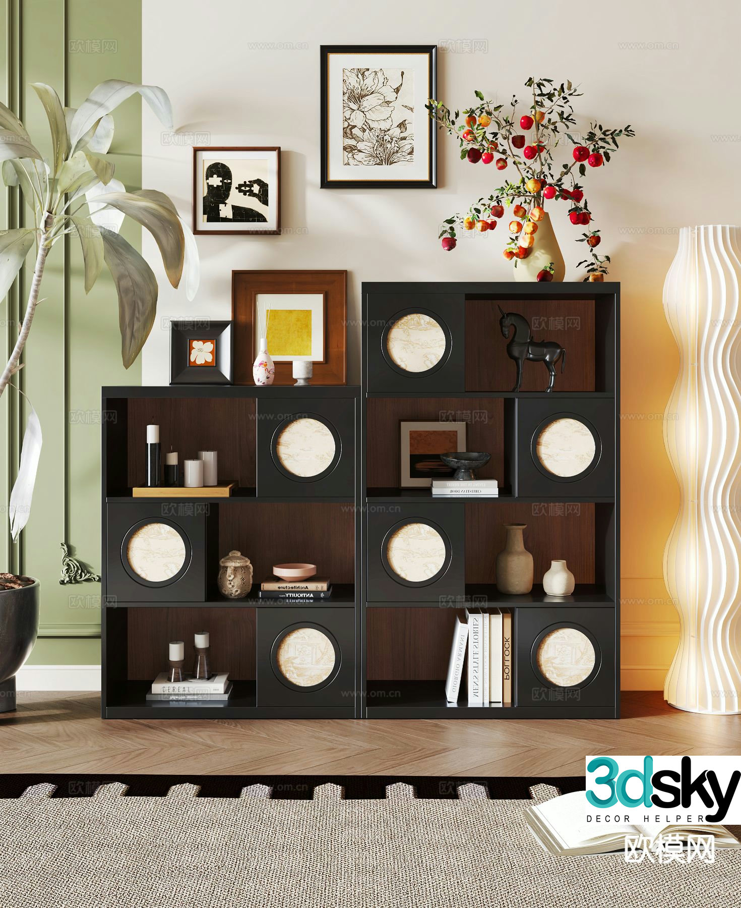 French retro chest of drawers side cabinet short bookcase 3D model
