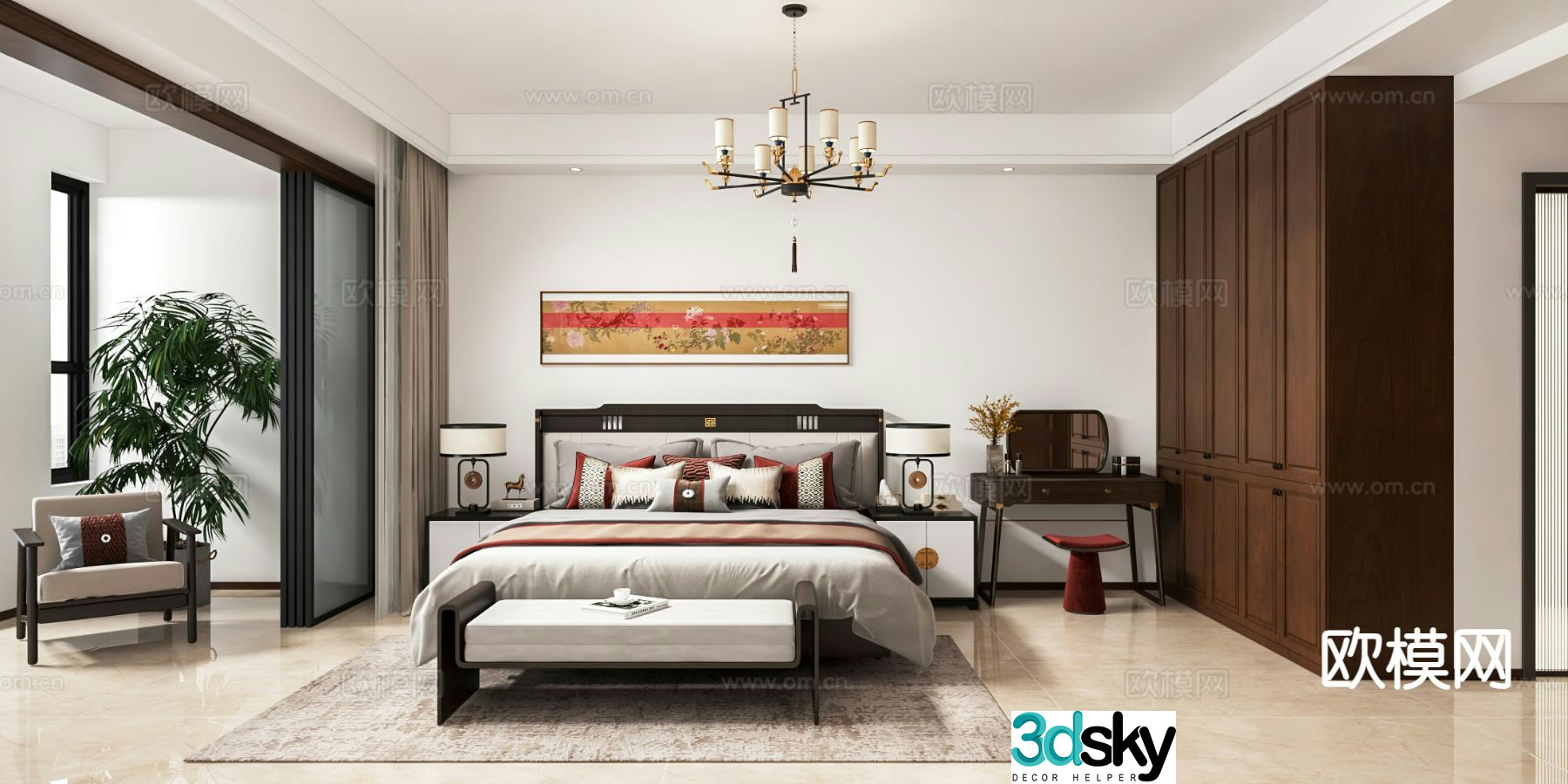 Chinese style bedroom master bedroom 3d model