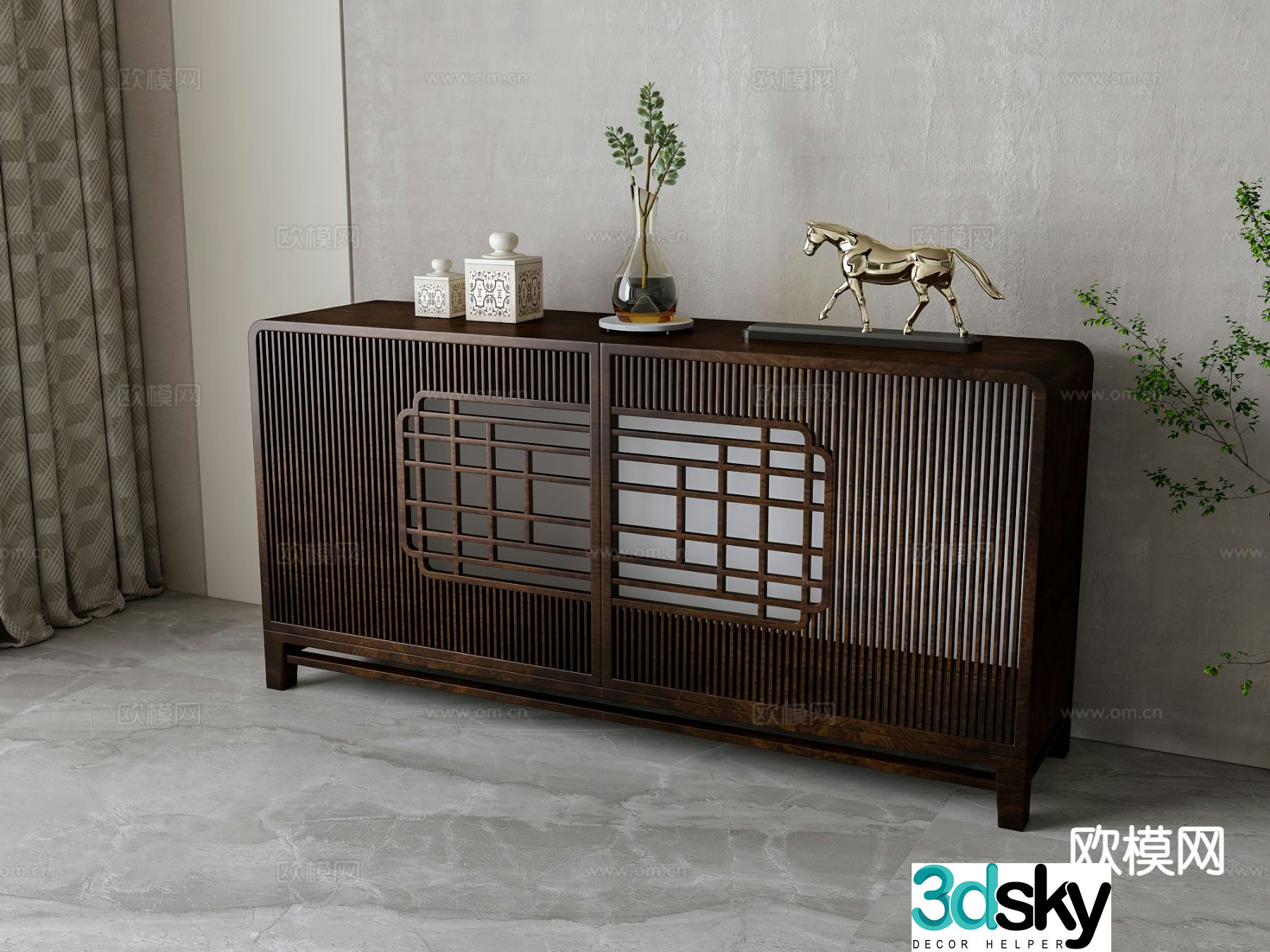 New Chinese style entrance cabinet wooden cabinet 3d model