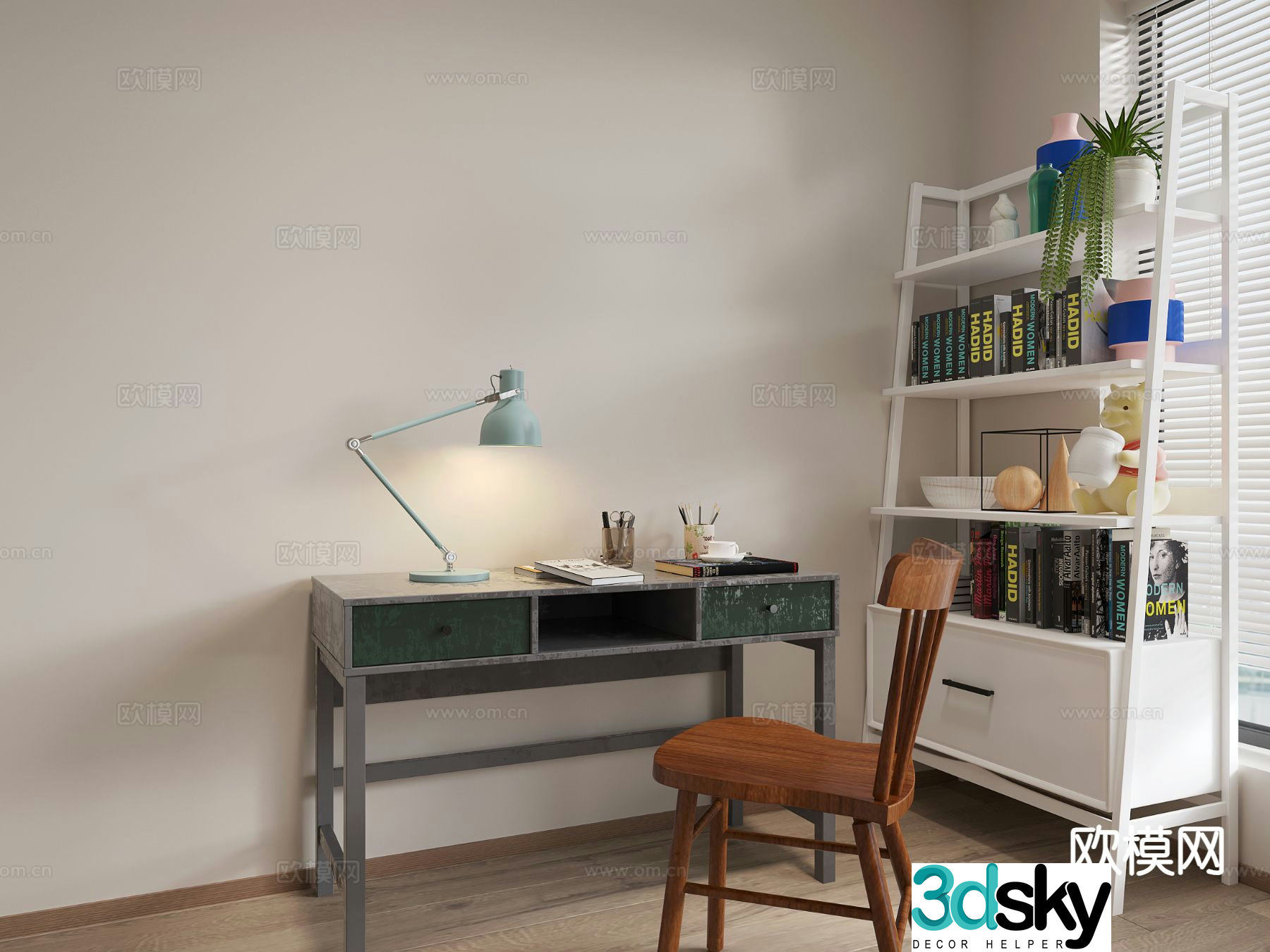 Old desk chair desk 3d model