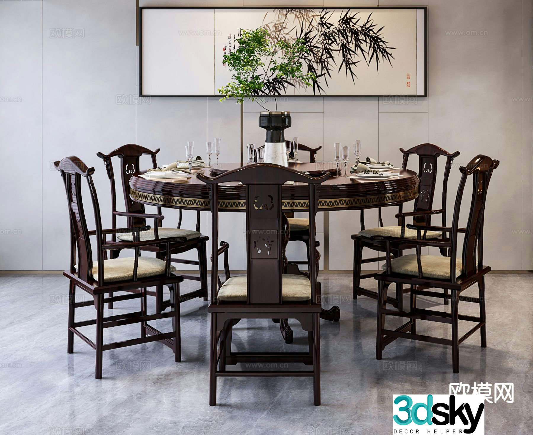 Chinese dining table and chairs round dining table and chairs 3d model