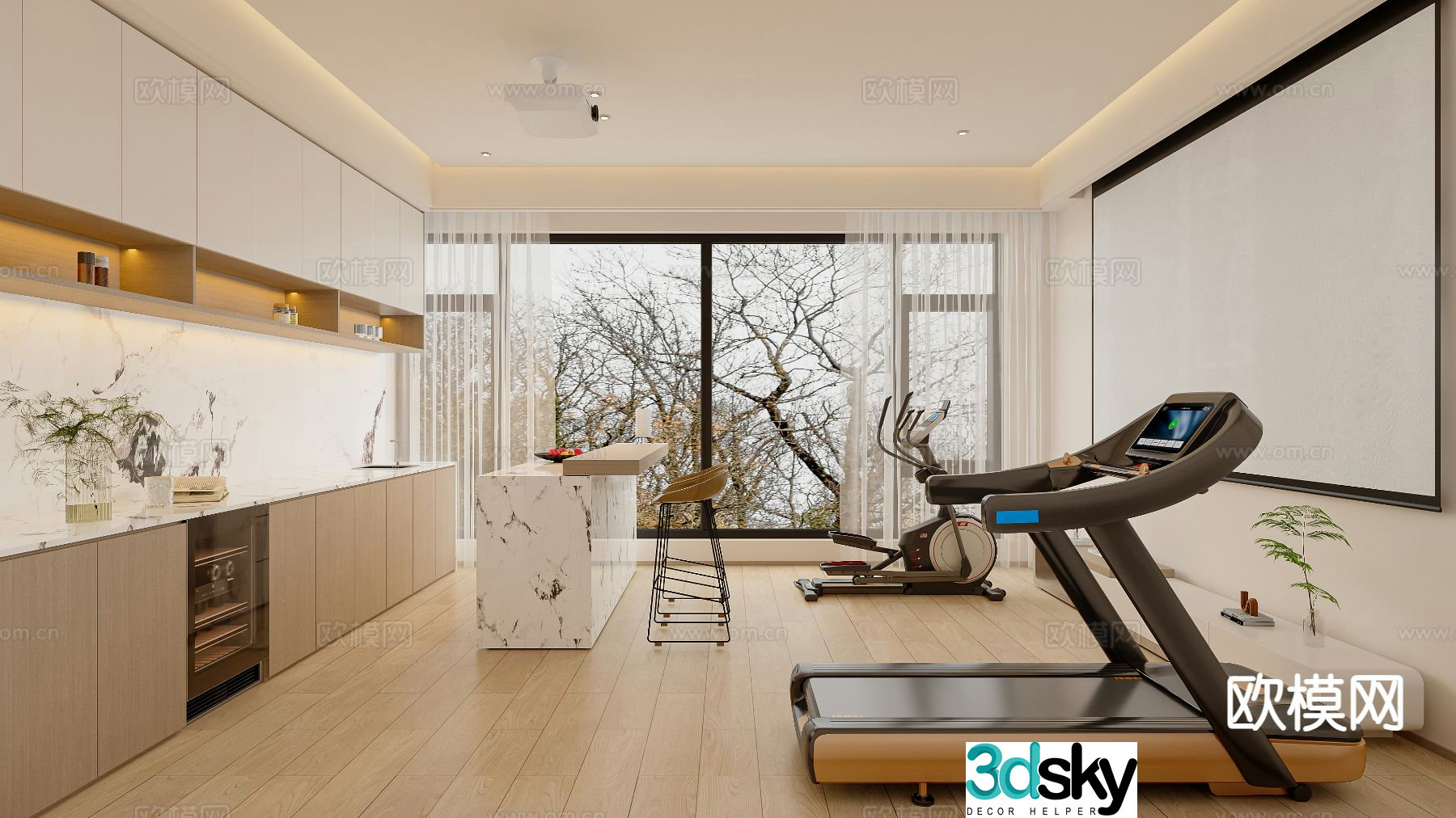 Cream style leisure room gym 3d model