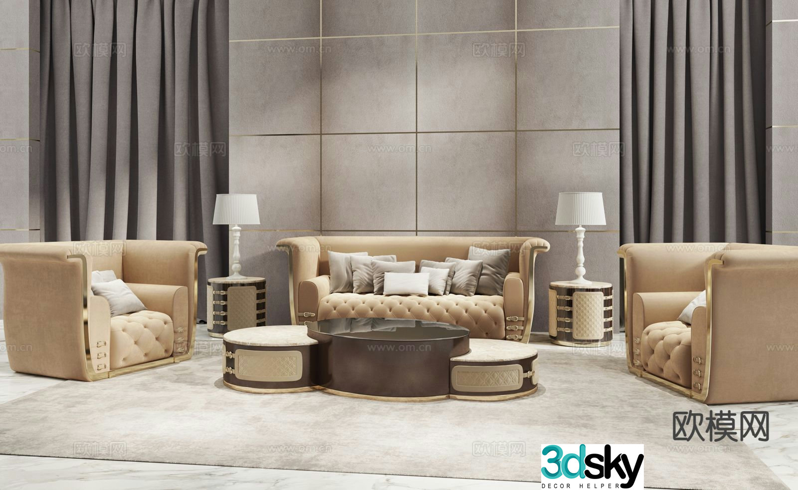 villusso Italian light luxury modular sofa 3D model
