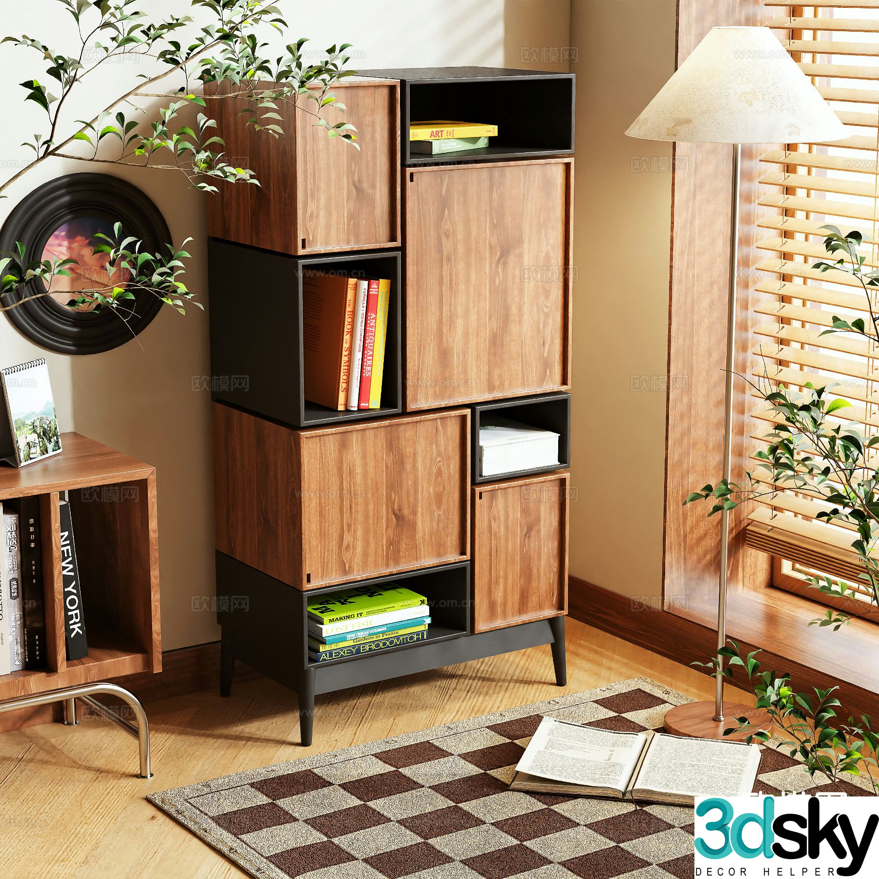 Medieval style bookcase low cabinet 3d model