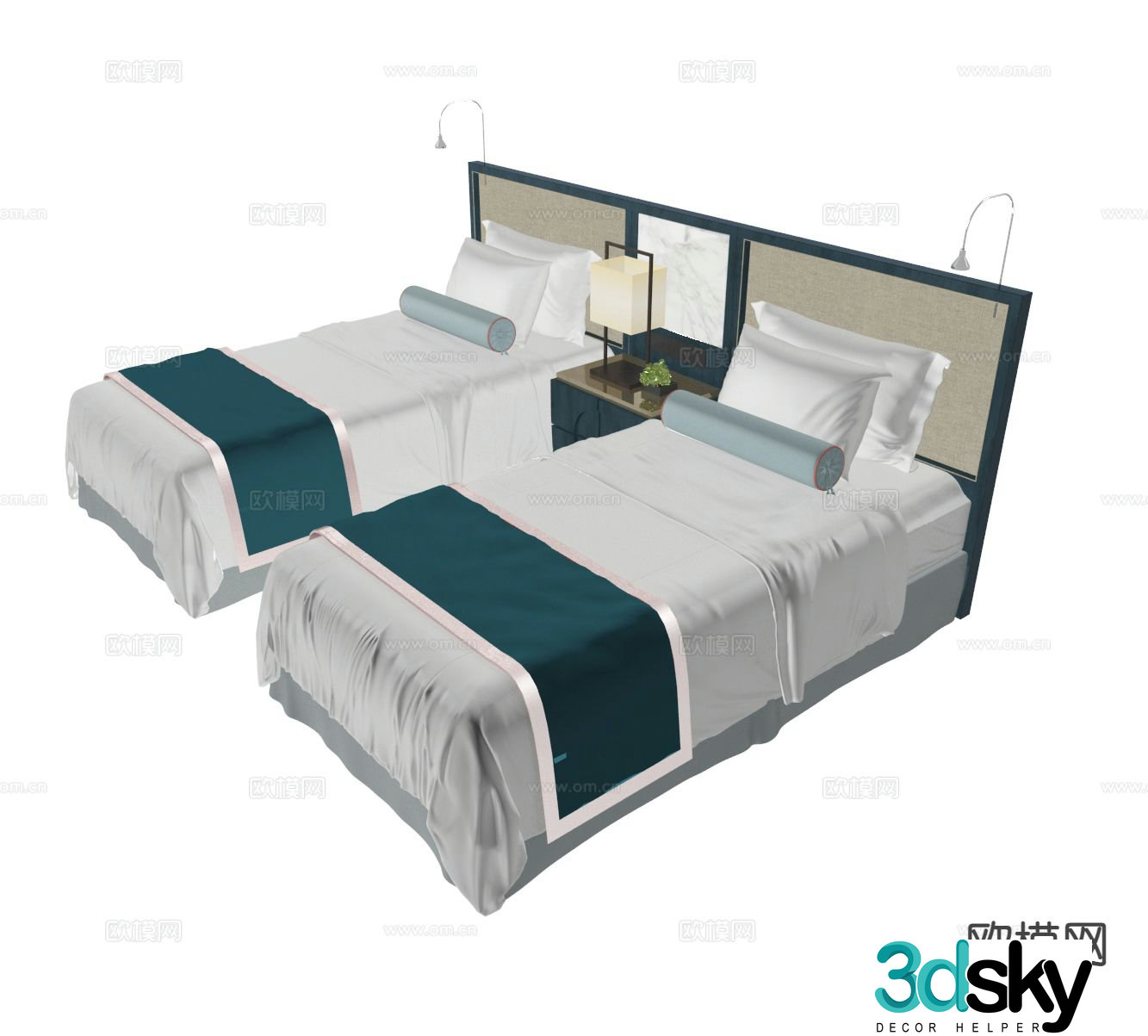 New Chinese style guest room bed 3d model