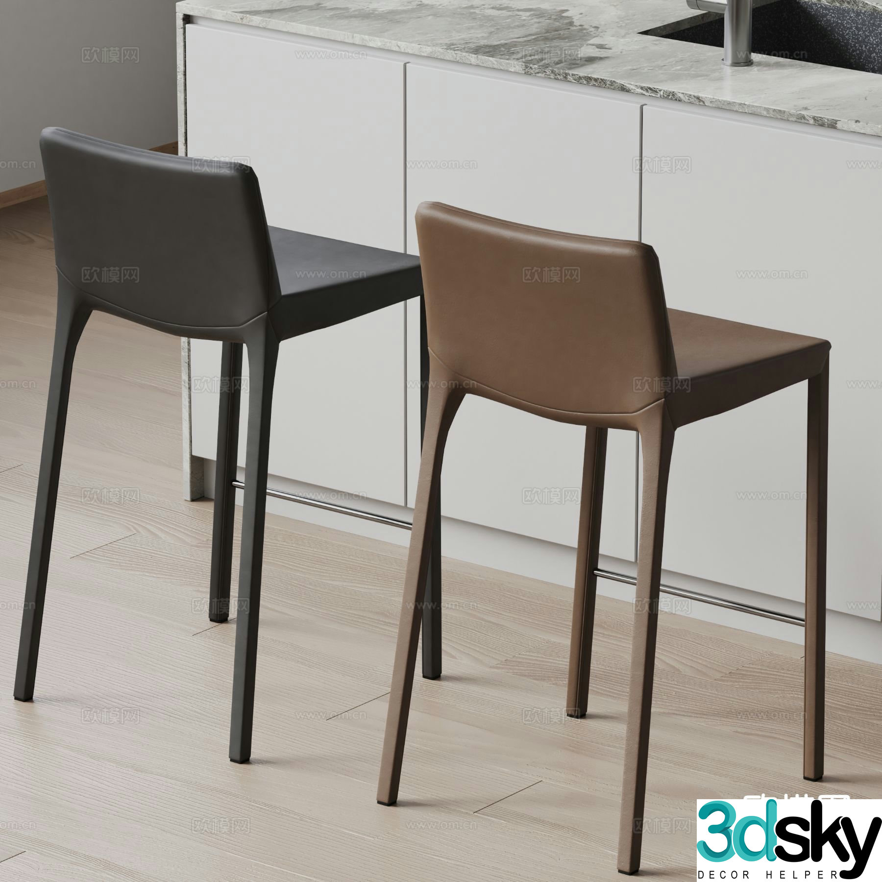 HKLiving modern bar stool leather bar stool 3d model