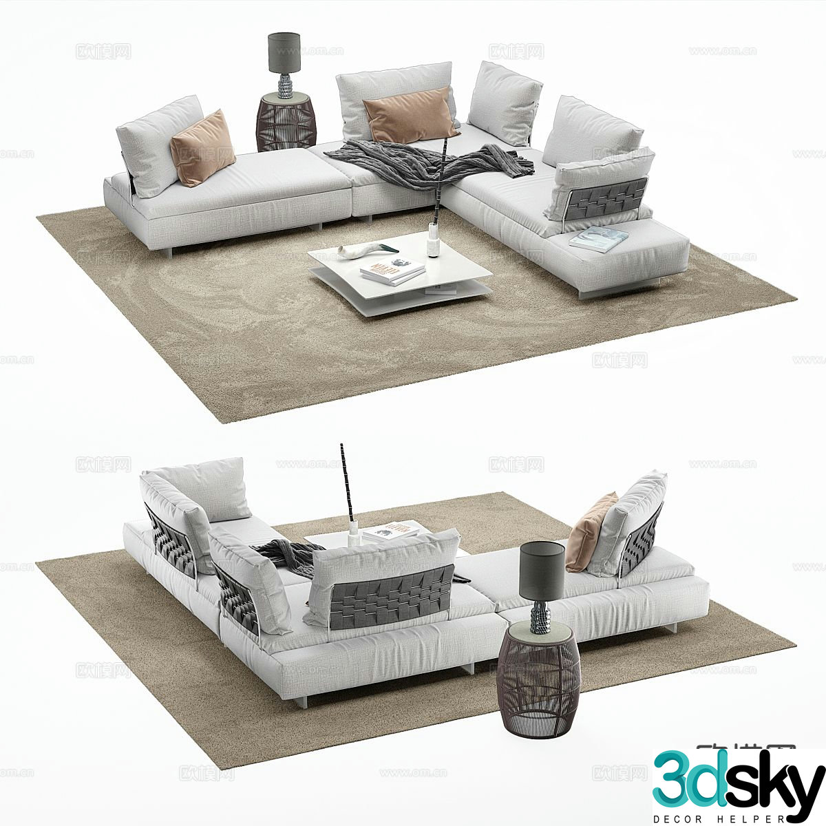 Corner sofa coffee table modular sofa 3d model