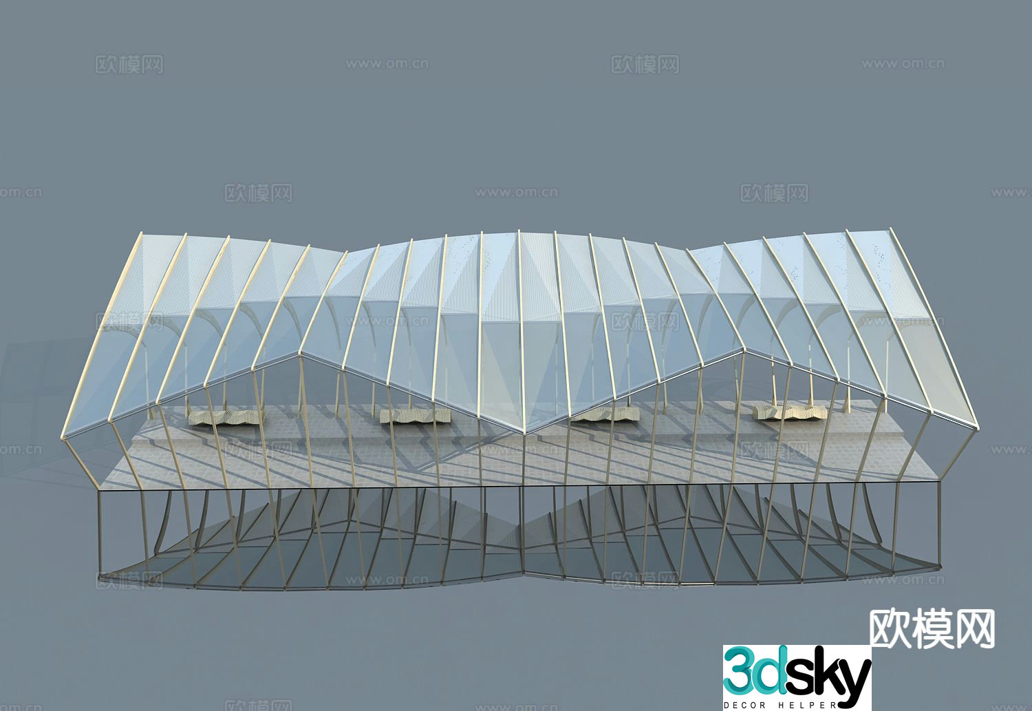 Outdoor gallery landscape gallery corridor 3d model