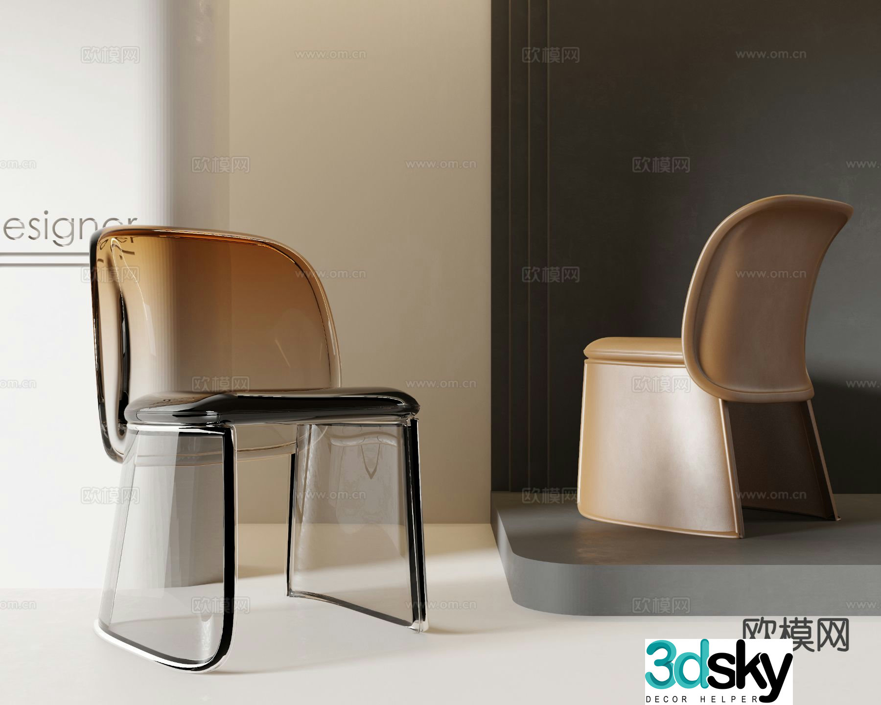 Italian chair acrylic chair single chair dining chair 3d model