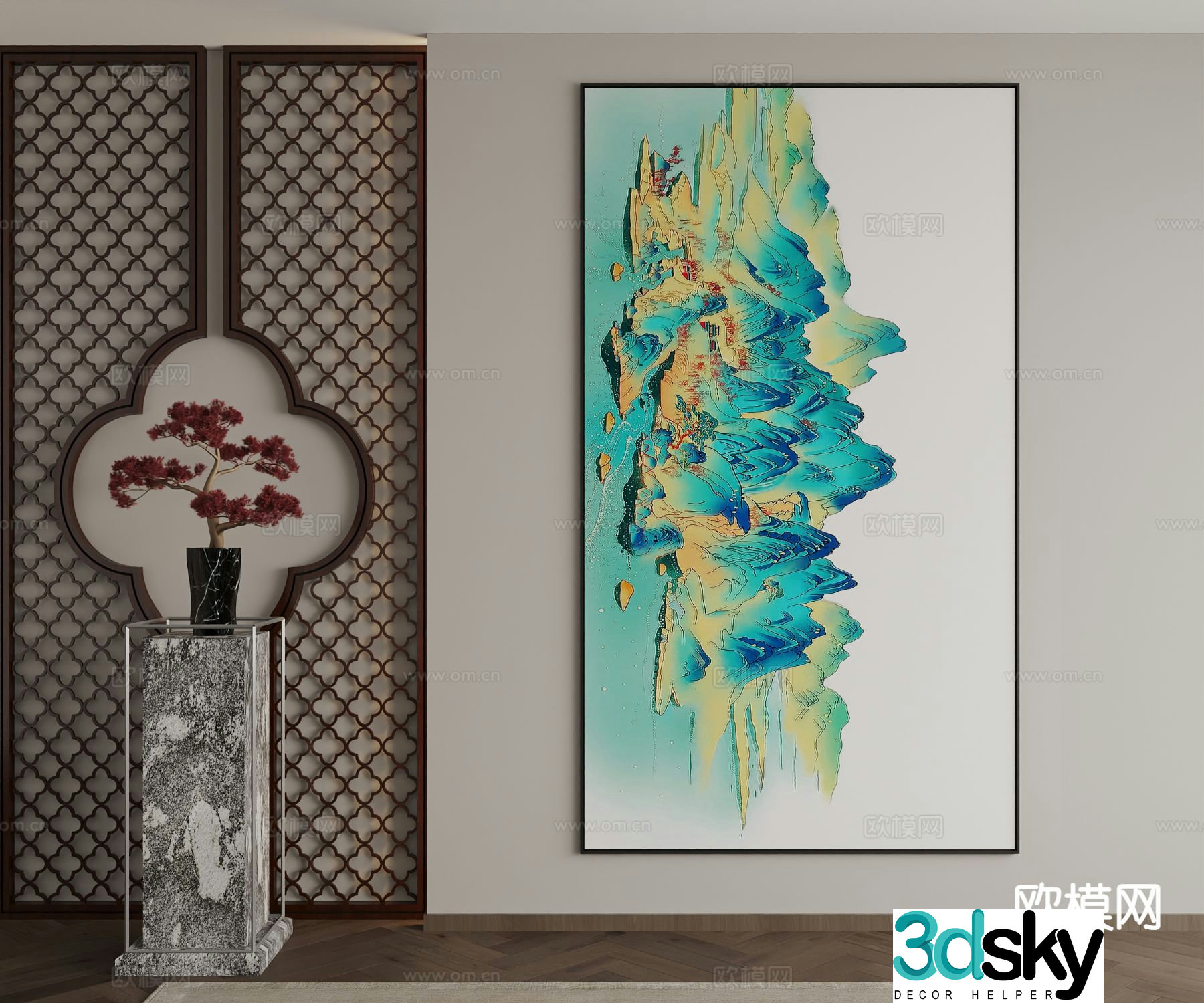 New Chinese style decorative painting landscape painting hanging painting 3D model
