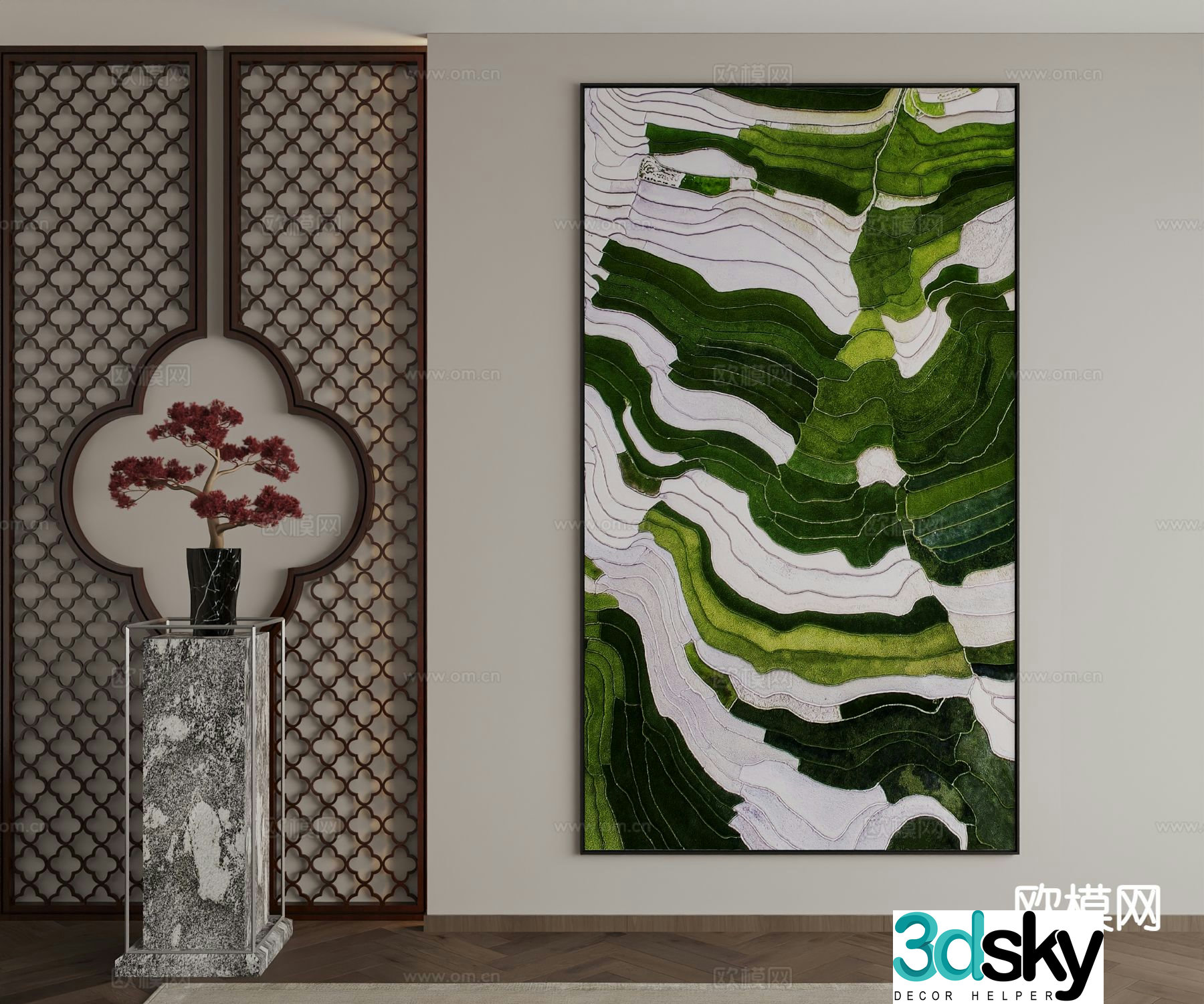 New Chinese style decorative painting texture painting hanging painting 3D model
