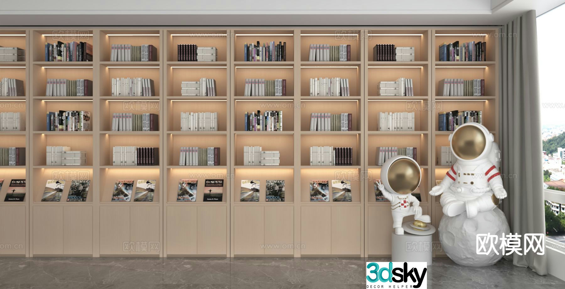 Modern bookcase bookshelf 3d model