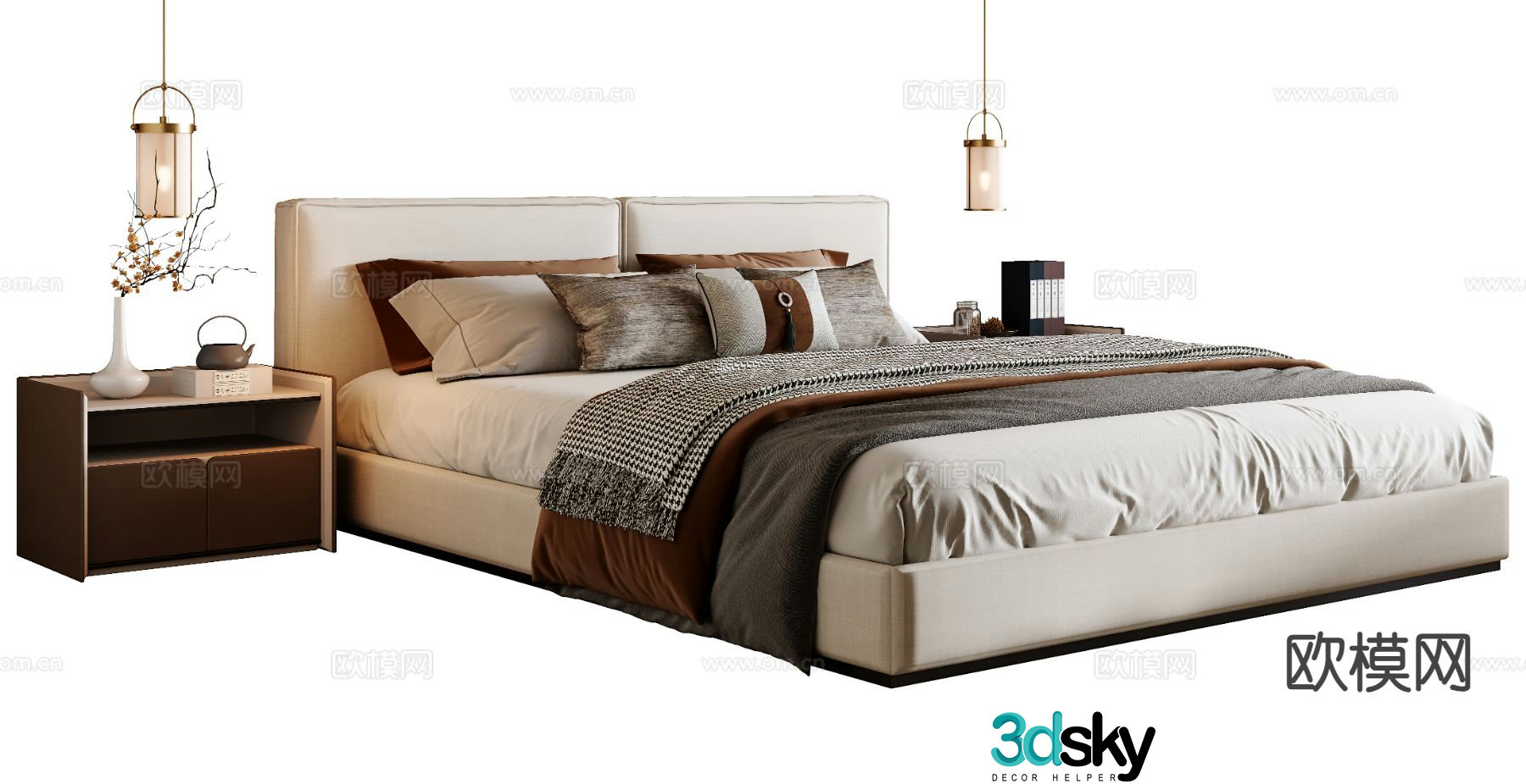 New Chinese style double bed 3d model