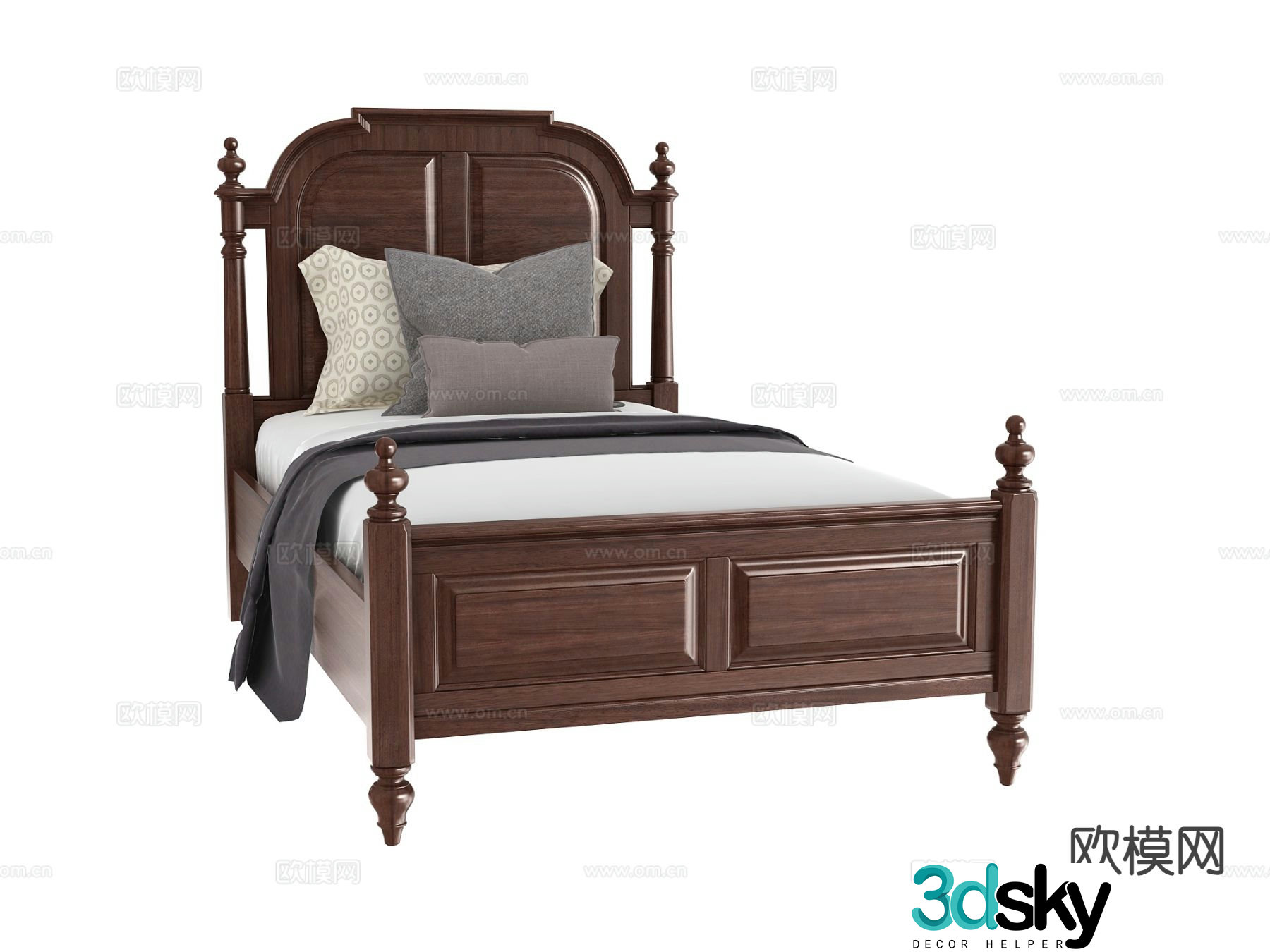 European style single bed 3d model