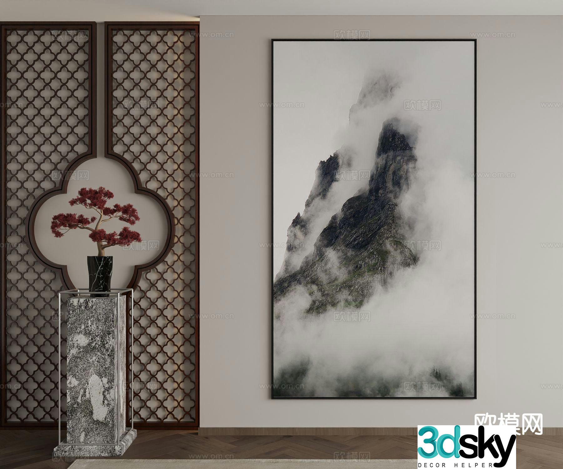 New Chinese style decorative painting mountain painting hanging painting 3D model