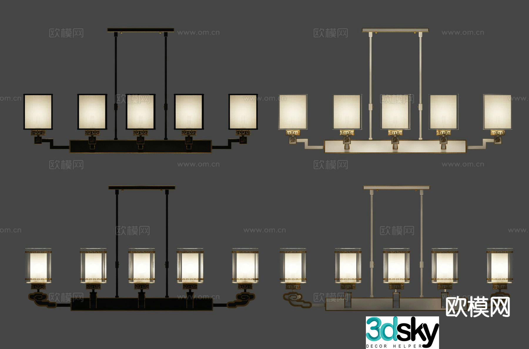 New Chinese style chandelier hall chandelier 3d model