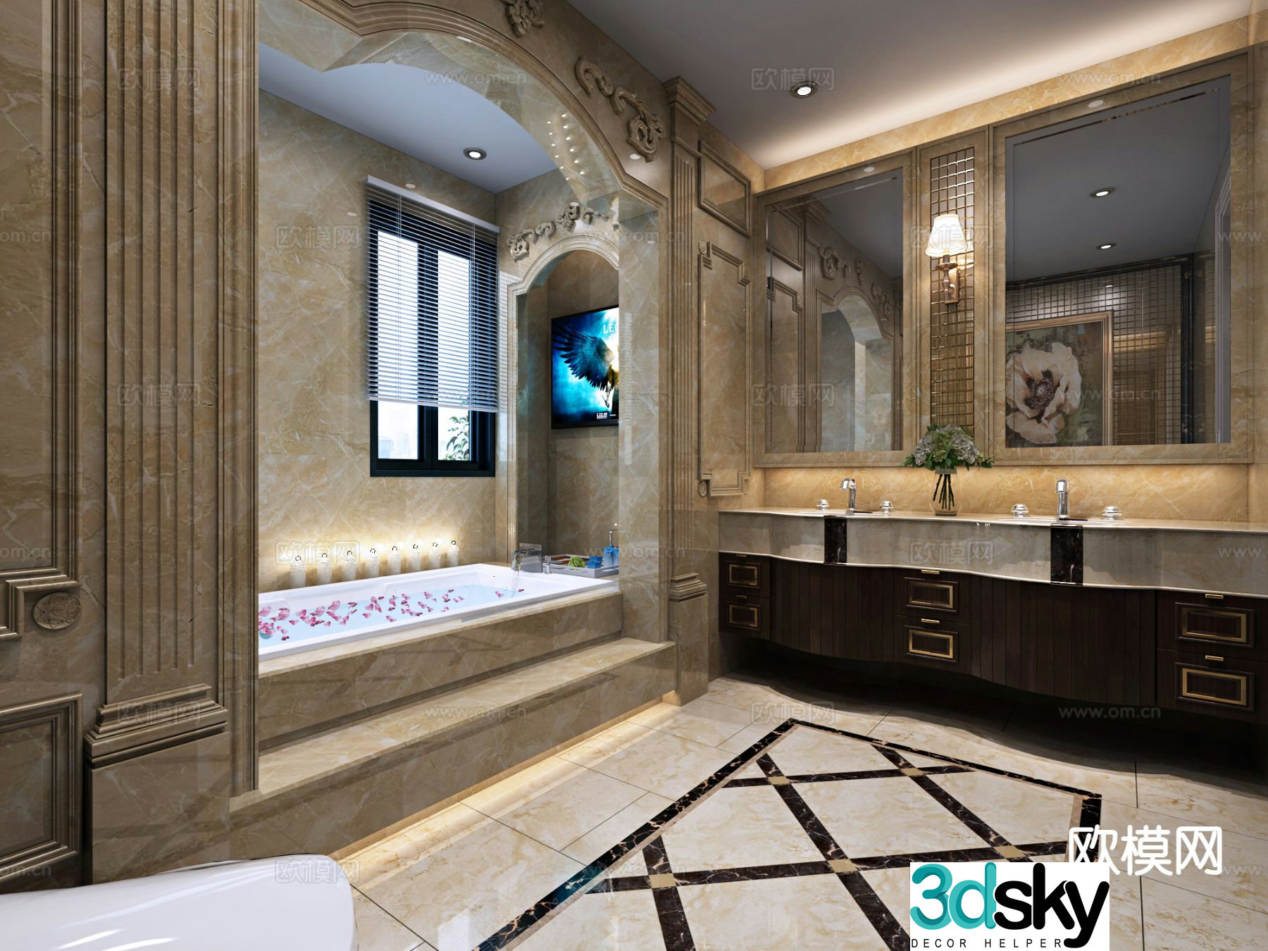 European style villa bathroom bathroom 3d model