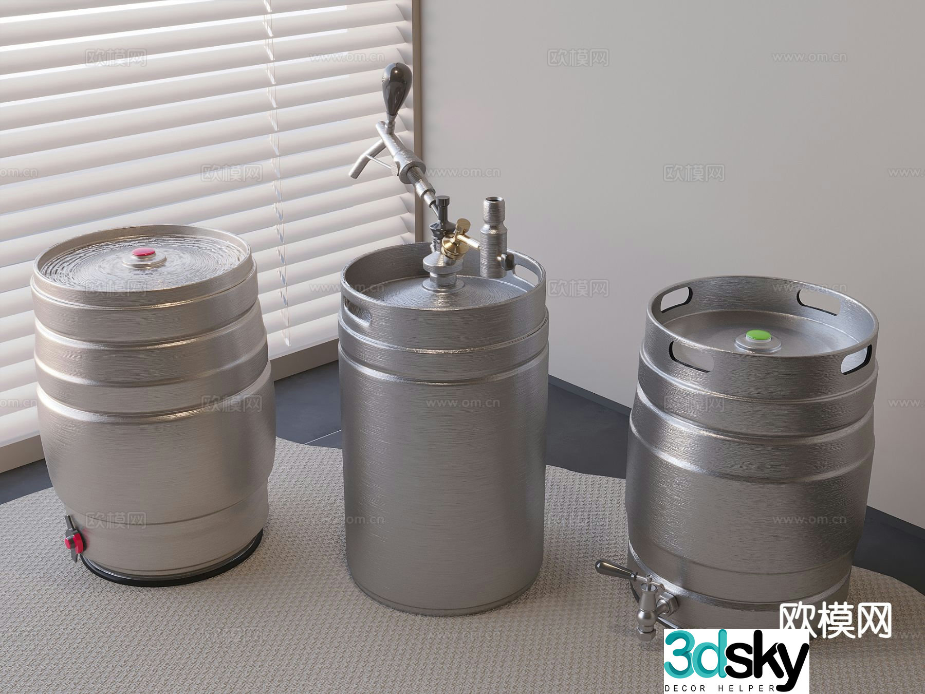 Beer can, beer barrel, brewing machine 3d model
